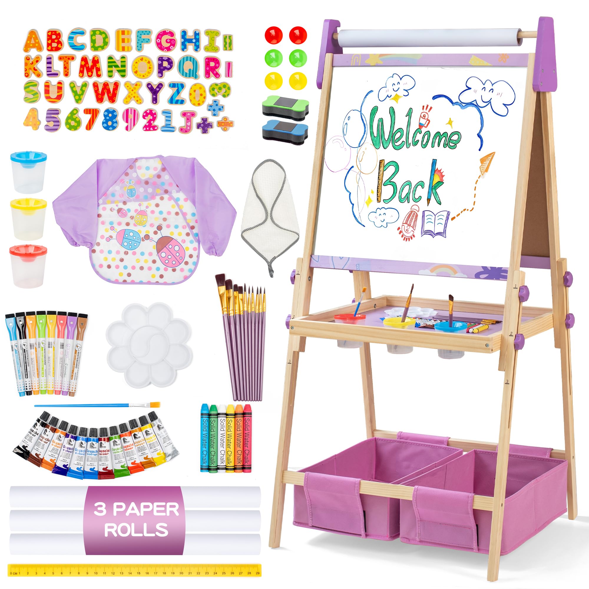 Kids Art Easel 3-in-1 Adjustable Wooden Magnetic
