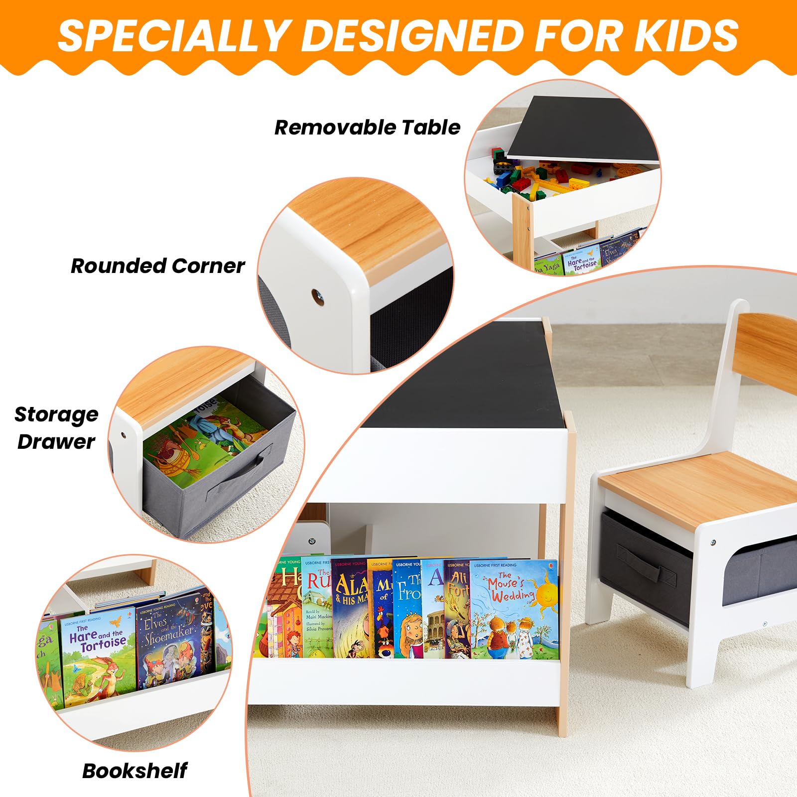 4-in-1 Kids Table and Chair Set with Storage