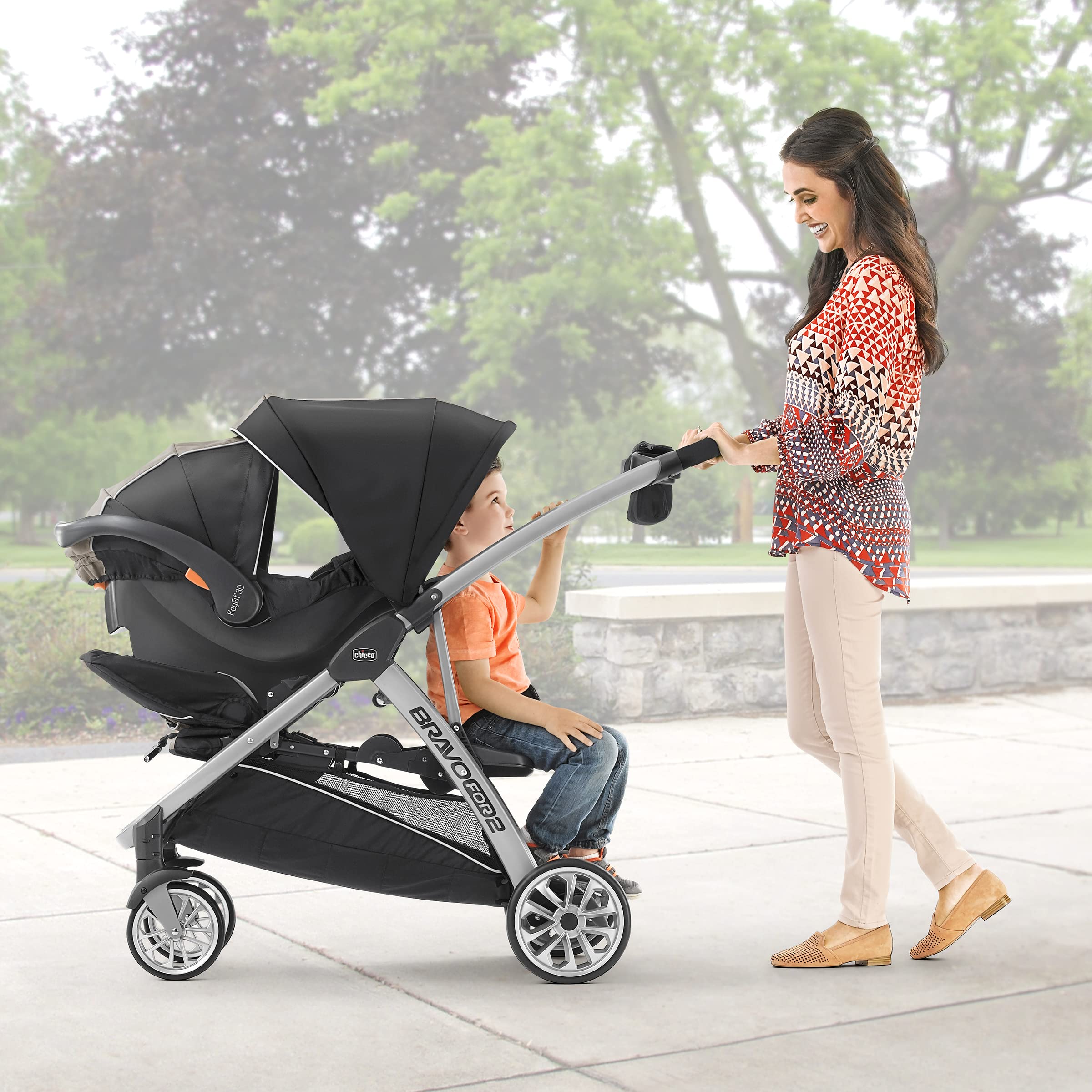 BravoFor2 Standing/Sitting Double Stroller - Iron | Black/Grey