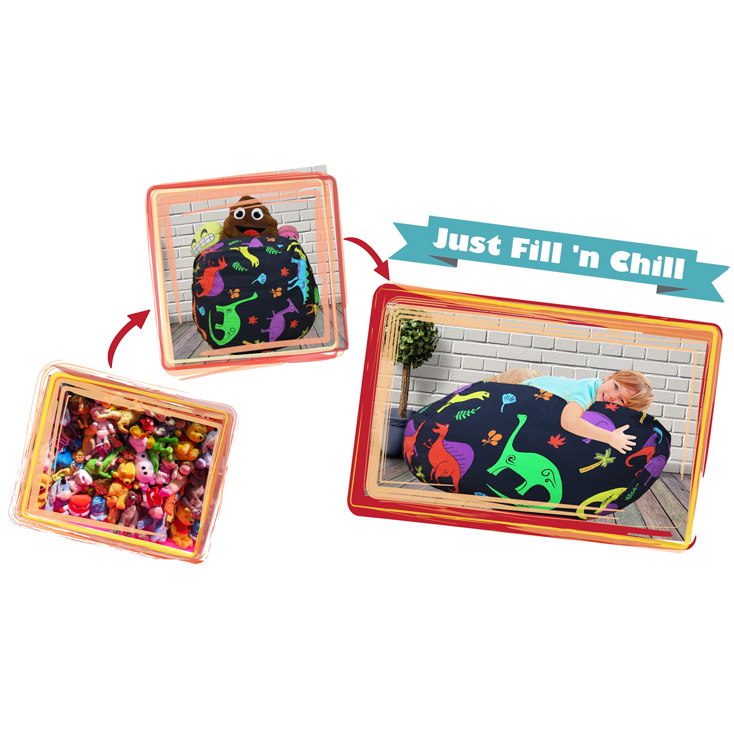 Dinosaur Bean Bag Storage Chair for Kids