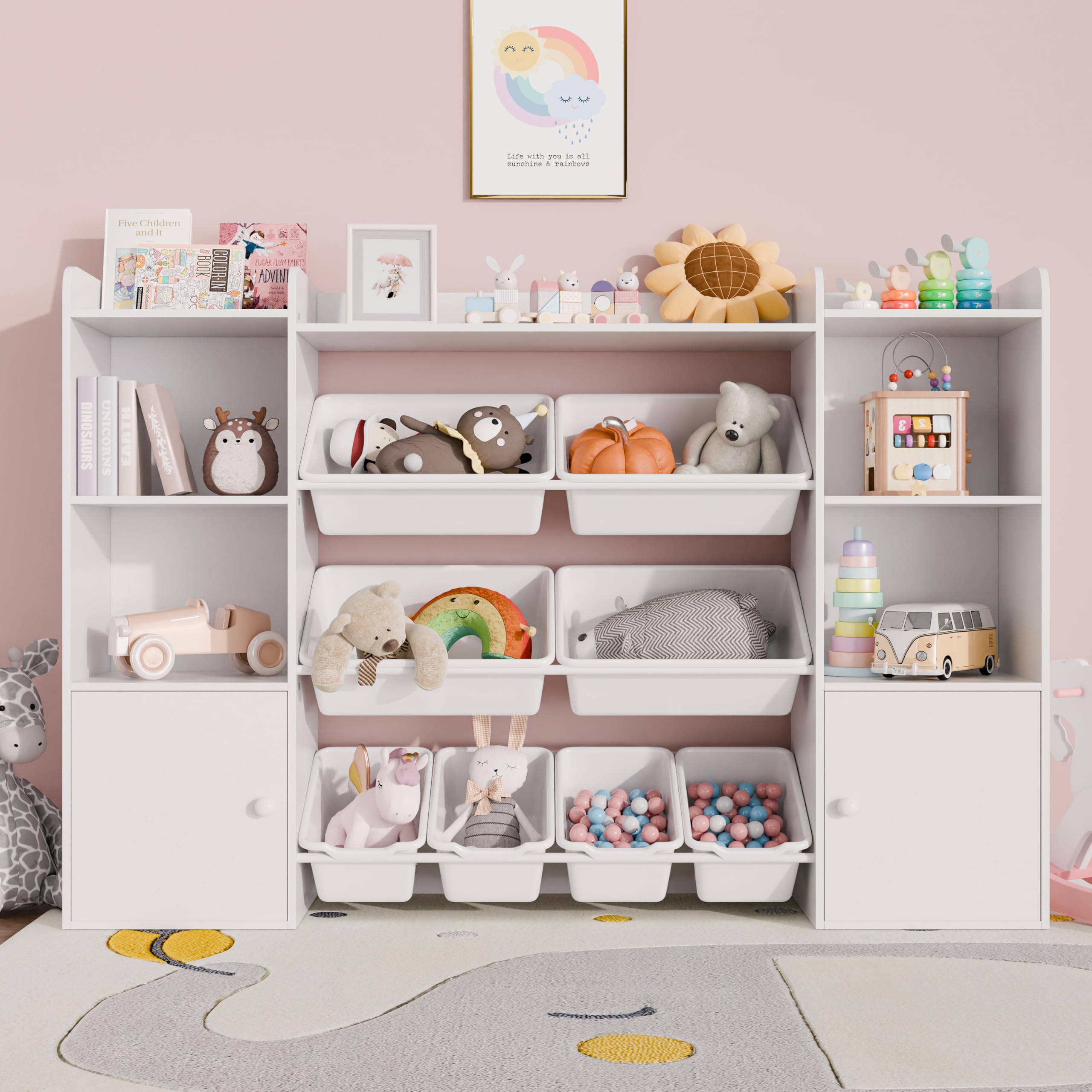 Toy Storage Organizer W/8 Removable Toy Bins, 4-Tier Toy Organizers