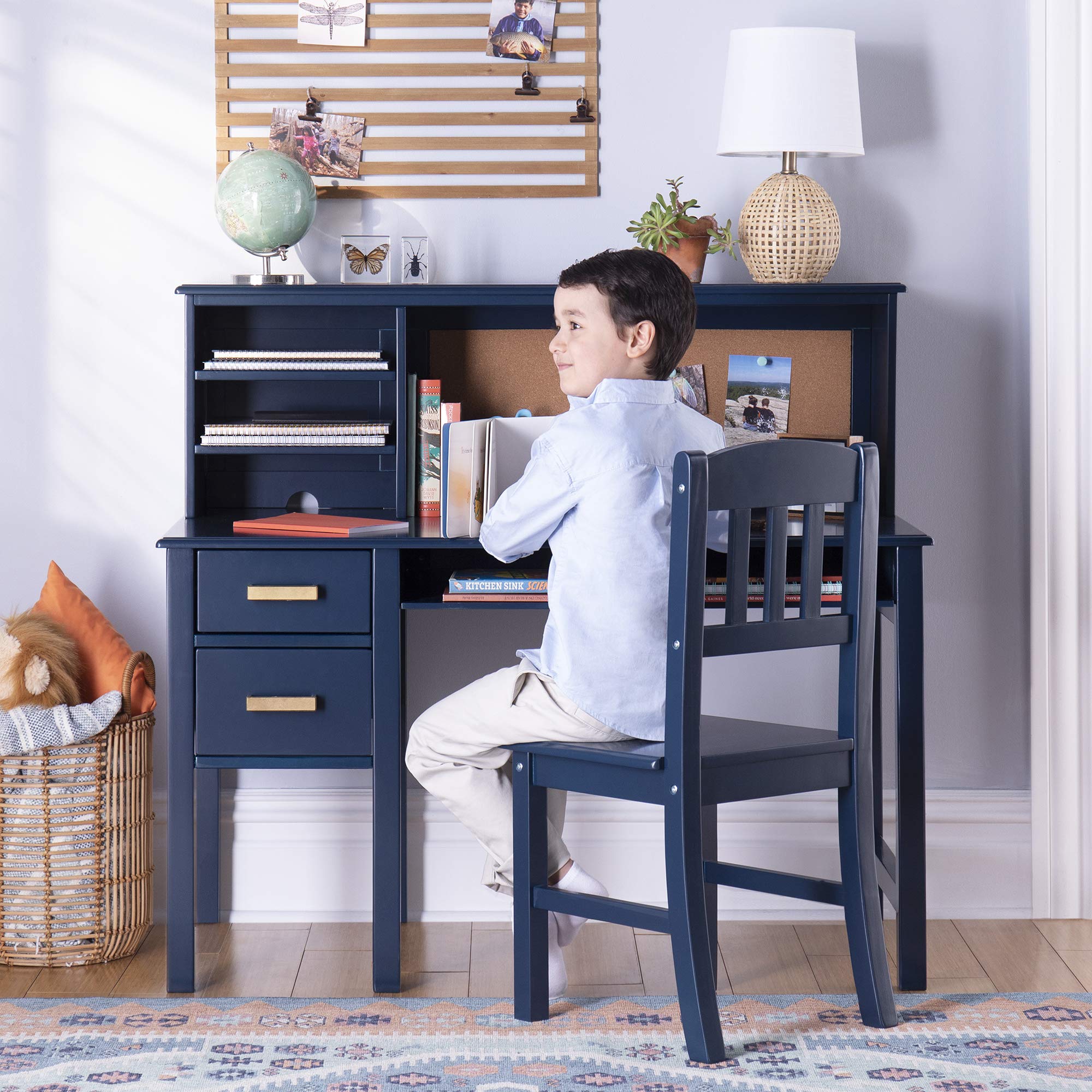Taiga Kids Desk and Chair Set with Hutch - Navy: Wooden Computer Desk & Workstation