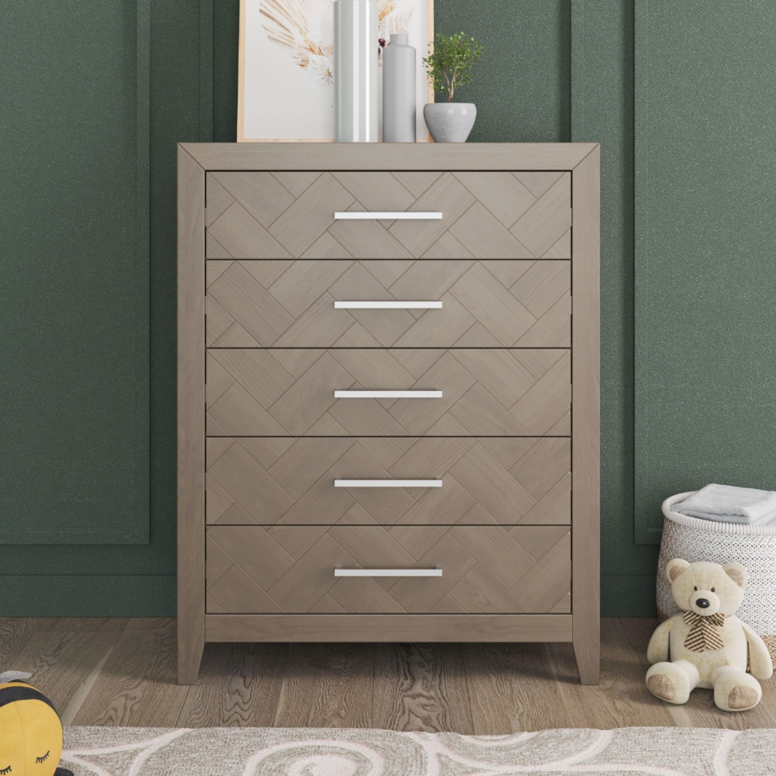 4-in-1 Convertible Crib Nursery Furniture Set with Dresser and Nightstand