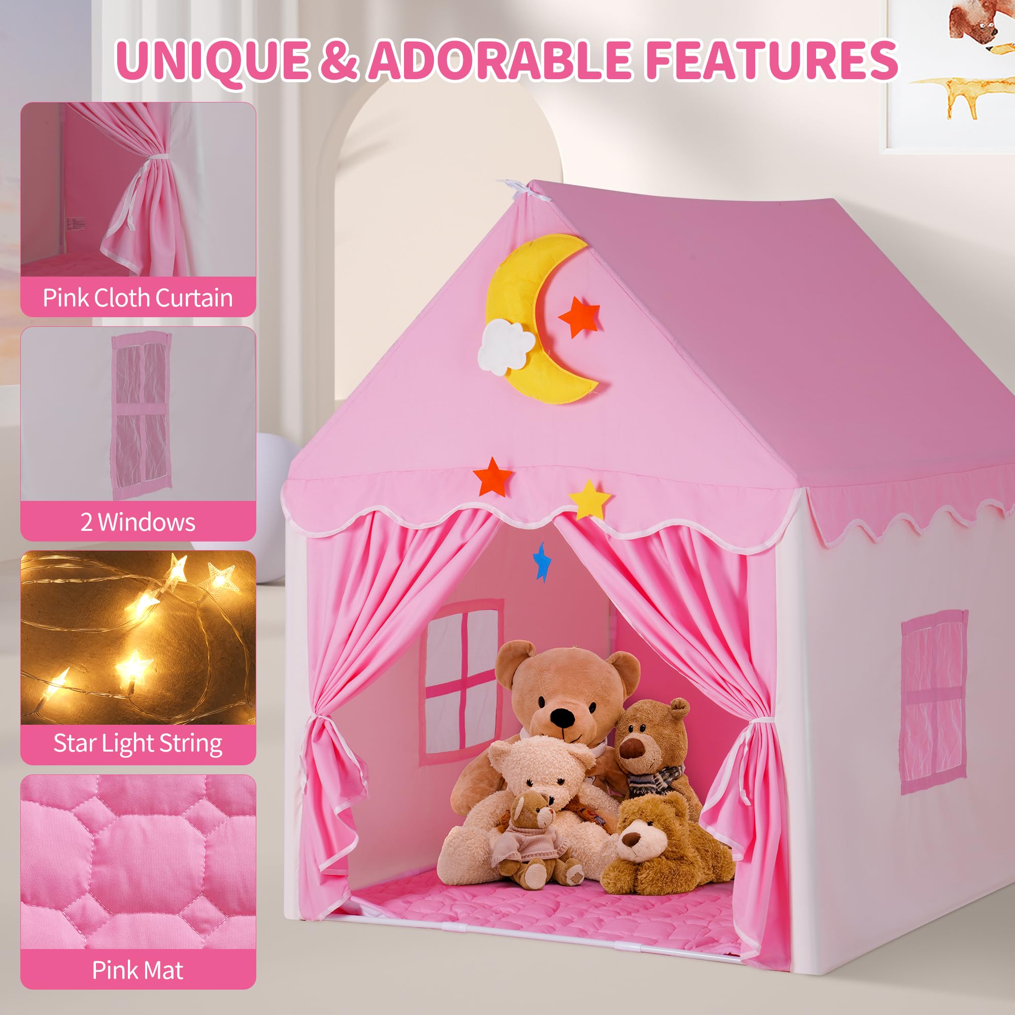 Princess Castle Play Tent with Mat and Star Lights
