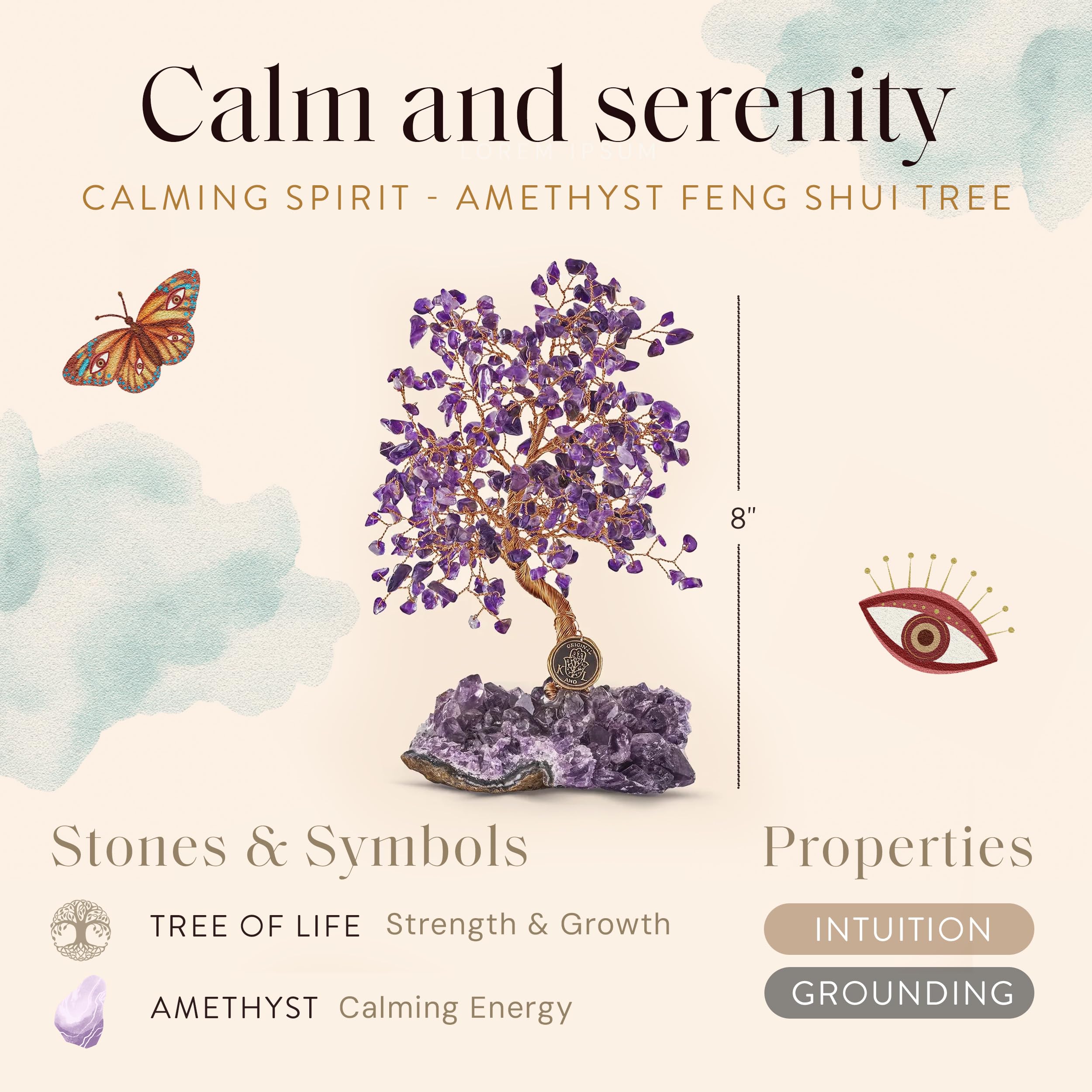 Amethyst Crystal Feng Shui Tree of Life 8 Inch