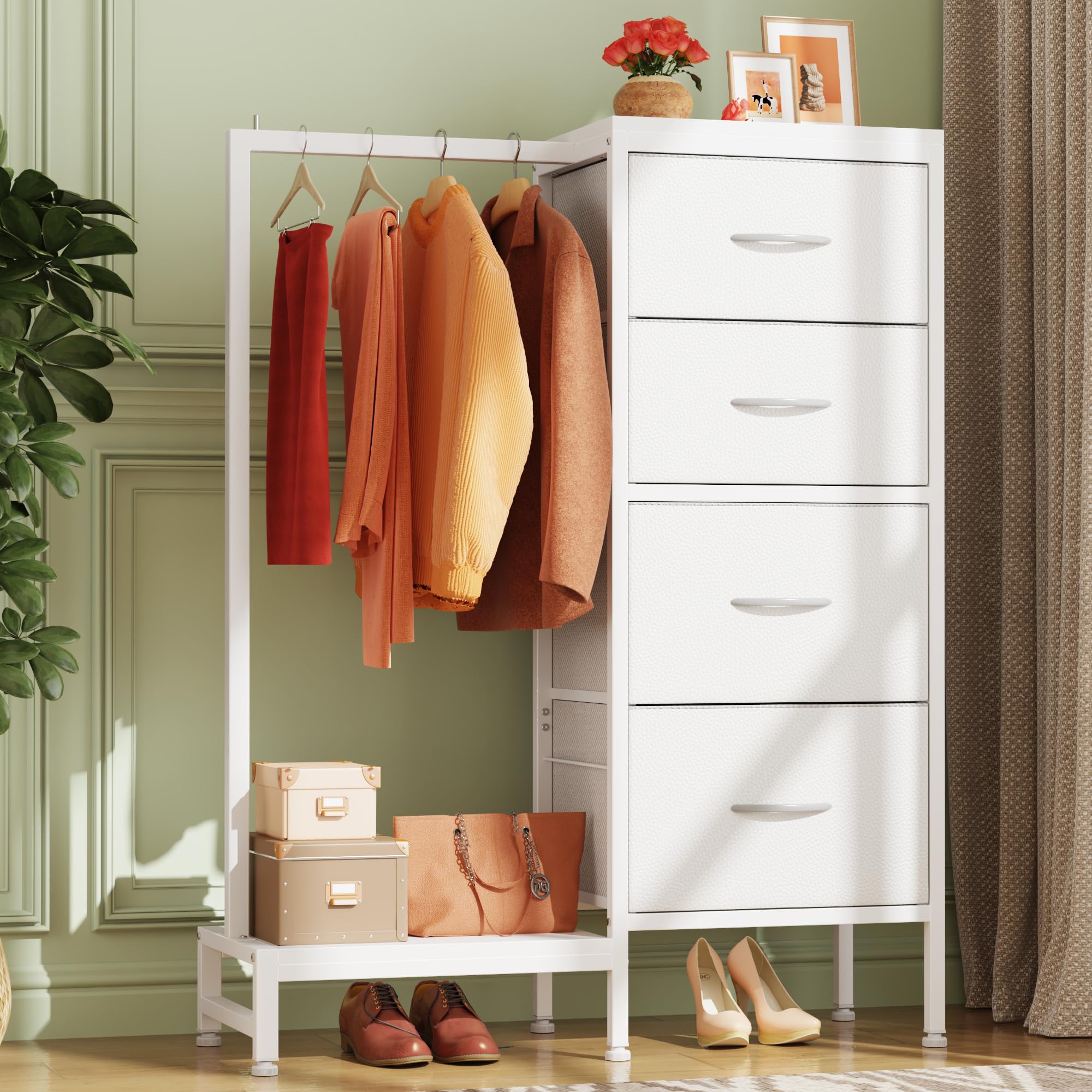 4-Drawer Dresser with Hanging Rack for Bedroom