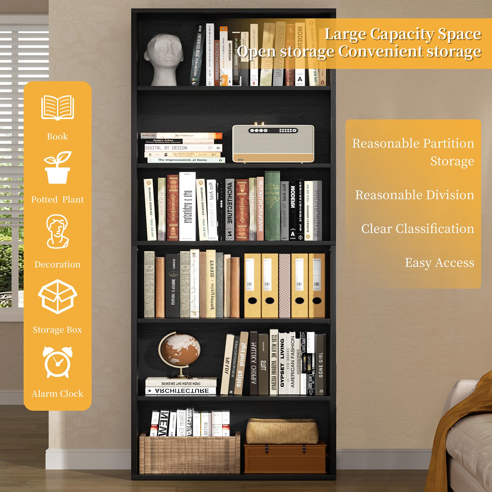 Bookshelf,6-Tier Open Bookcase and Bookshelves