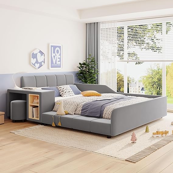 Full Size Velvet Bed Frames Upholstered Grounded Bed