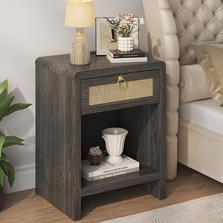 Rattan Nightstand Set of 2, Boho Bedside Table End Table