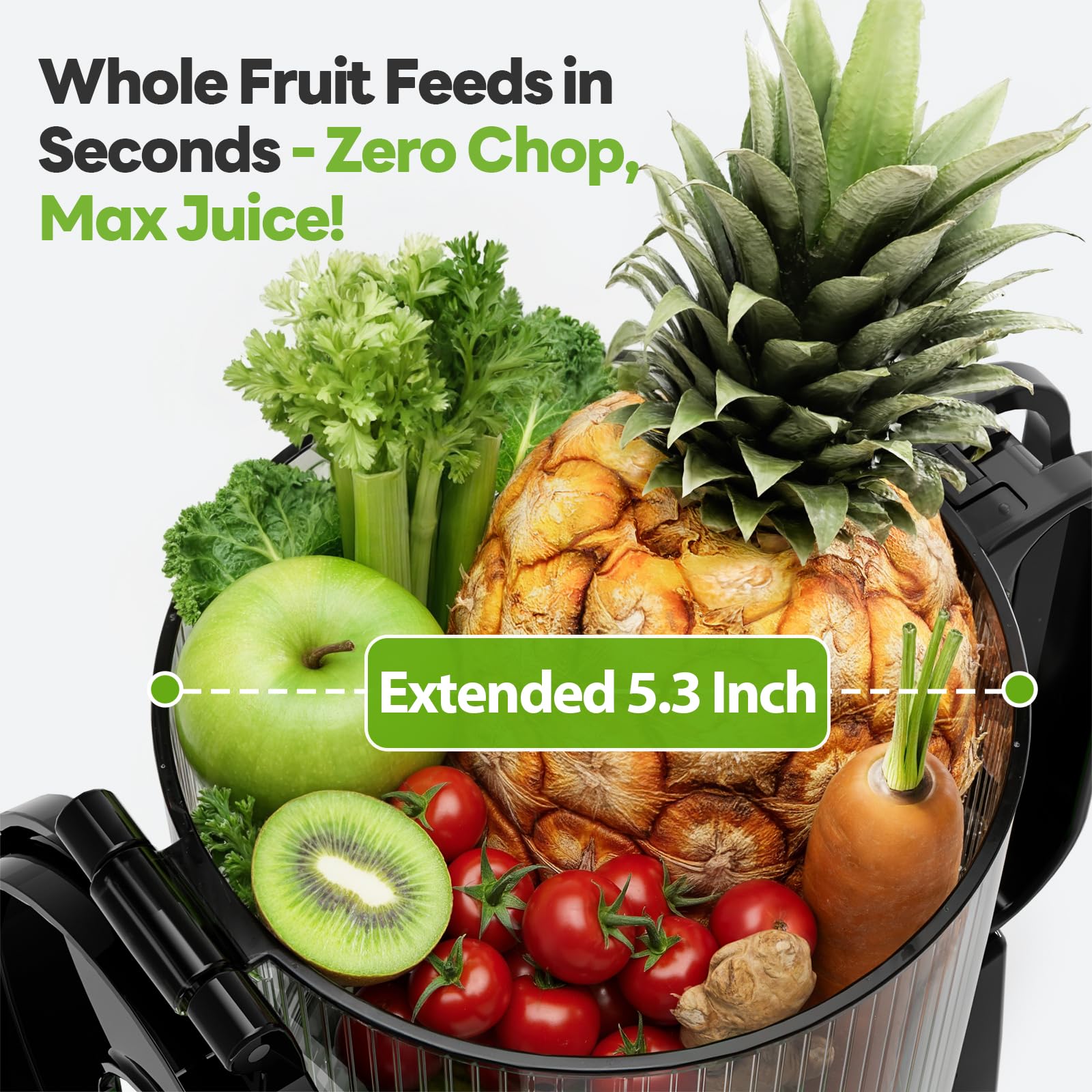 ECOSELF Juicer Machines with 5.3" Mega Mouth & Large Feed Chute, Cold Press Juicer for Whole Fruits & Vegetables, Professional Slow Masticating juicer for Batch Juicing, High Juice Yield Easy to Clean