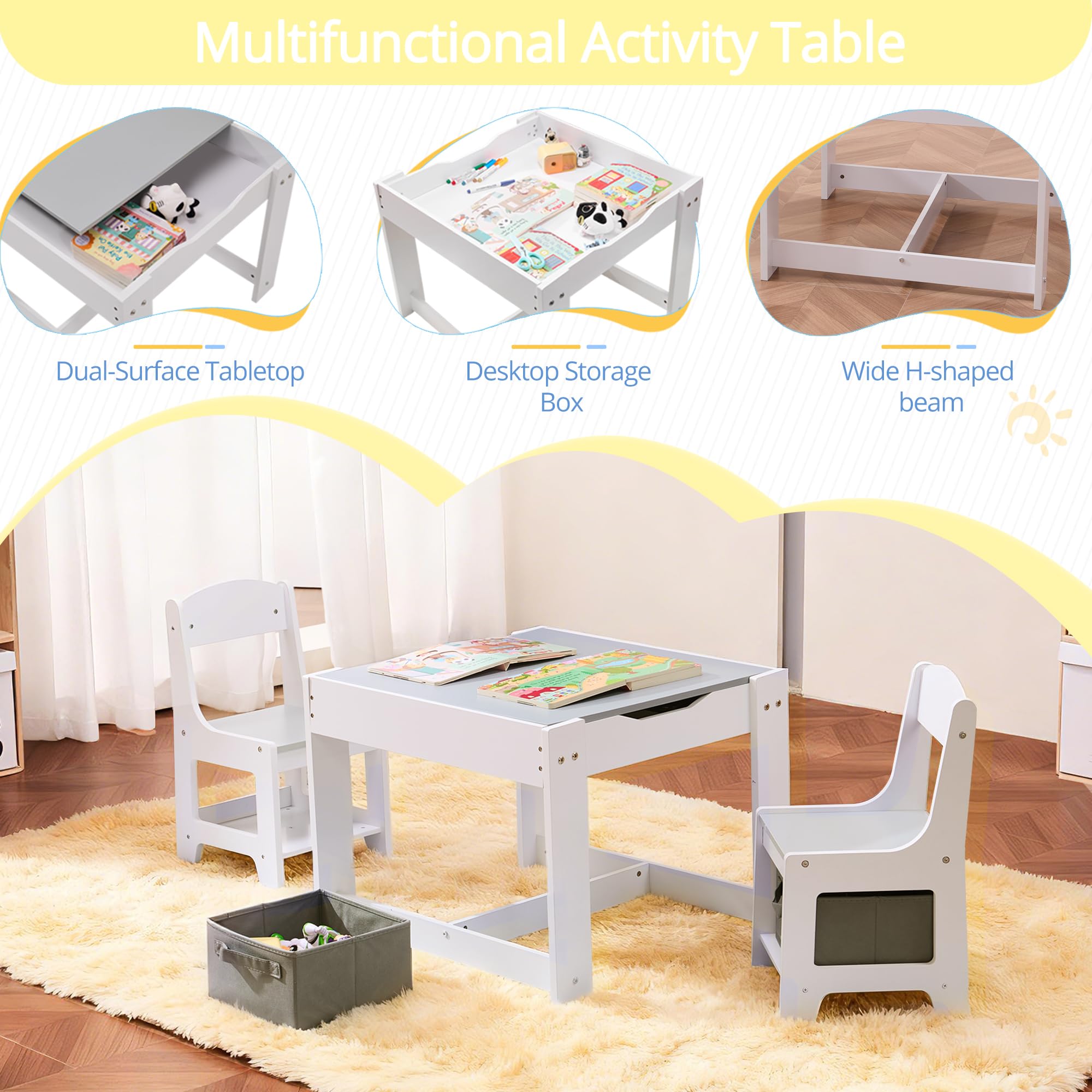 3-in-1 Kids Table and Chair Set with Storage