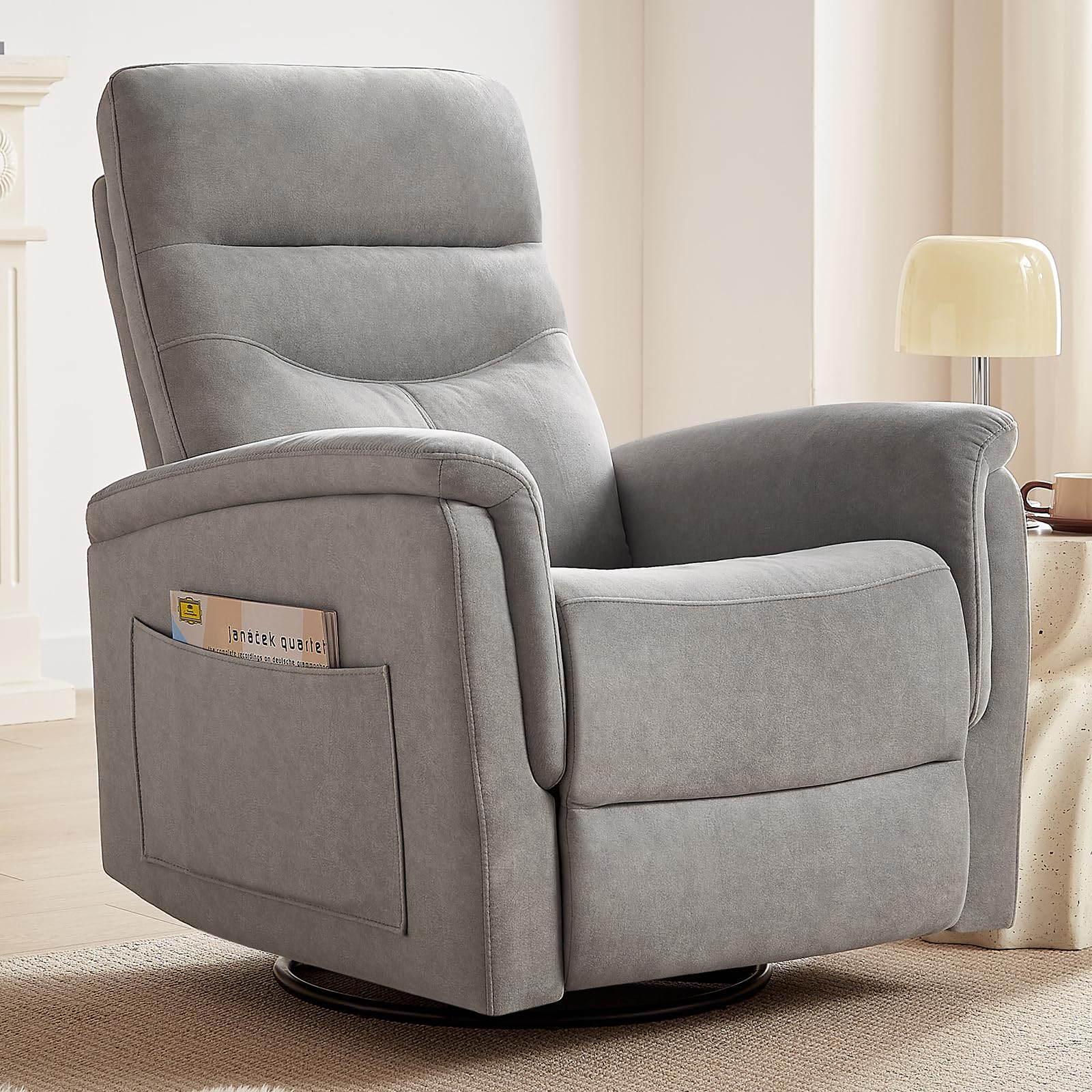 360° Swivel Glider Rocking Chair, Velvet Deep Seat Nursery Glider