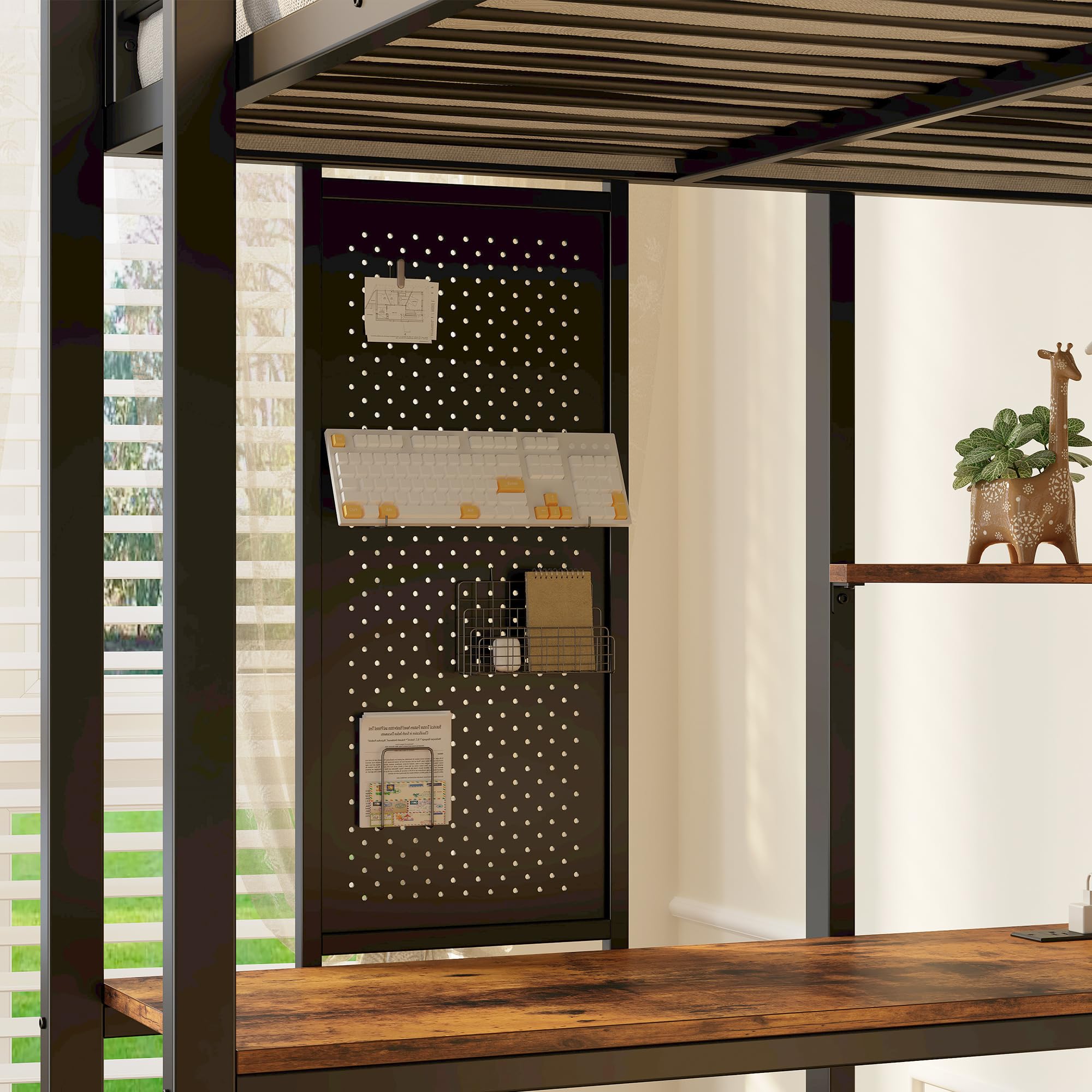 Twin Metal Loft Bed with Desk and Shelves
