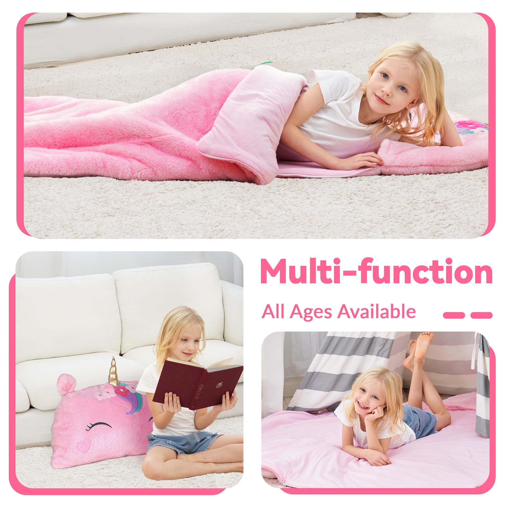 Kids Unicorn Sleeping Bag Nap Mat with Pillow