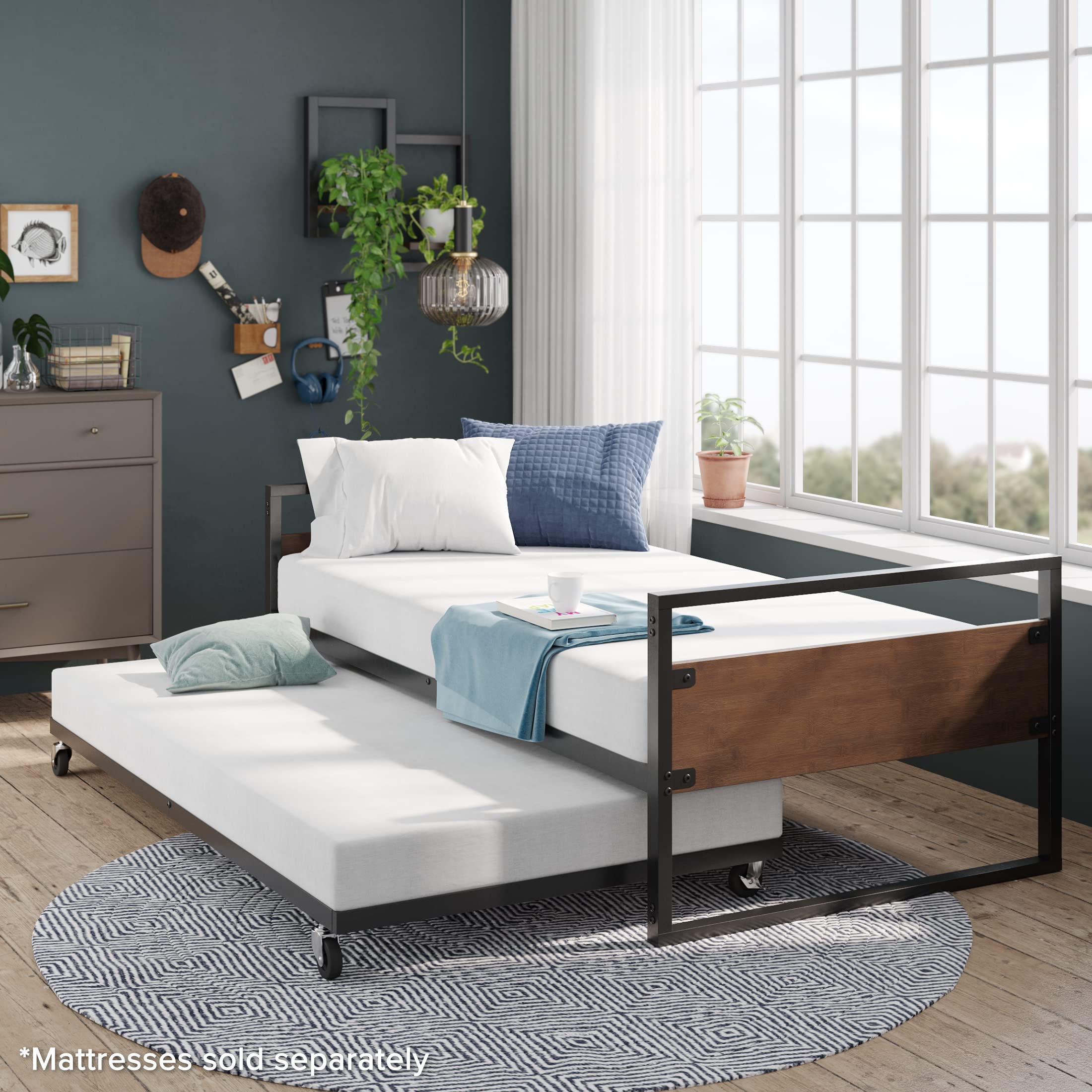 Bamboo Metal Daybed with Trundle Twin Size