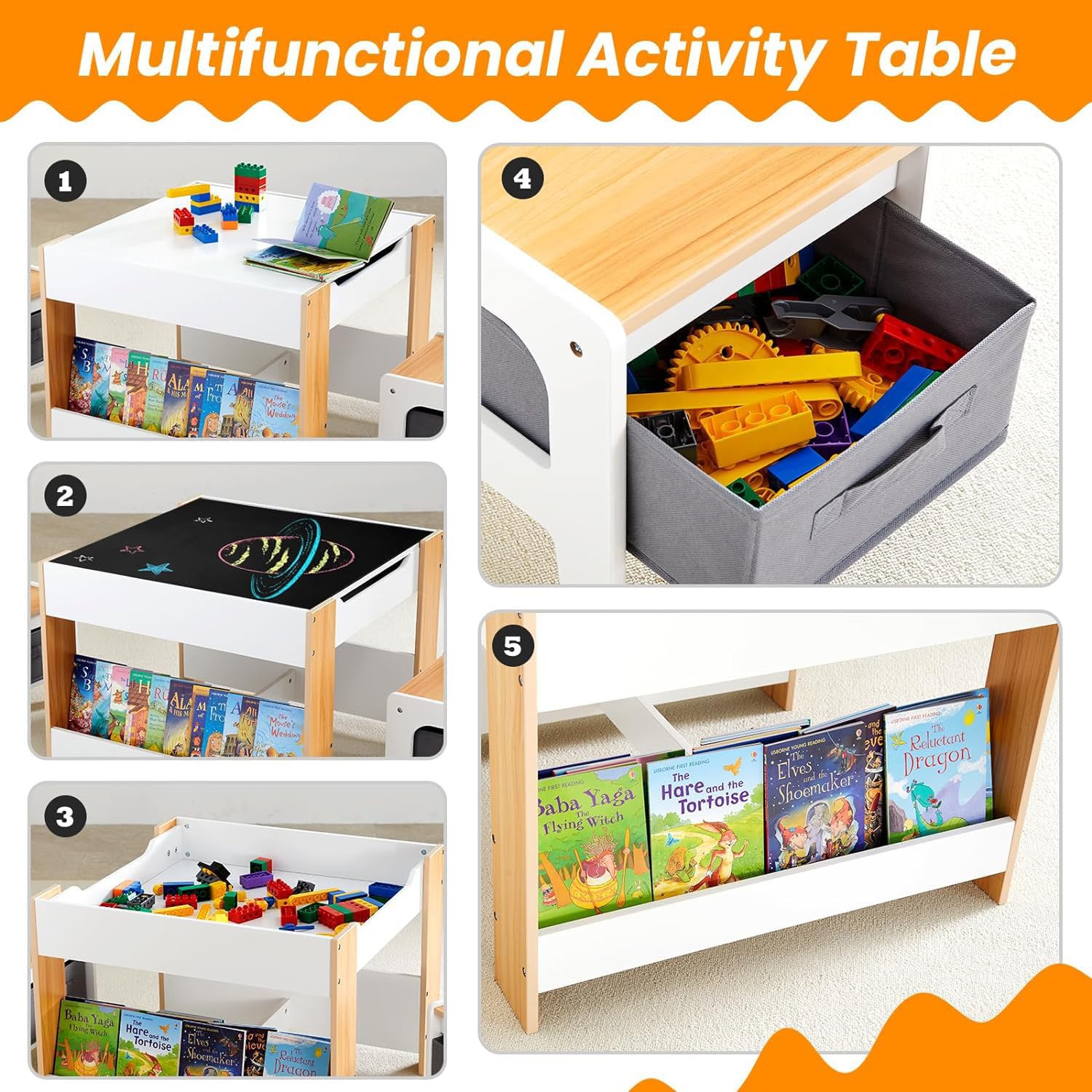 4-in-1 Kids Table and Chair Set with Storage