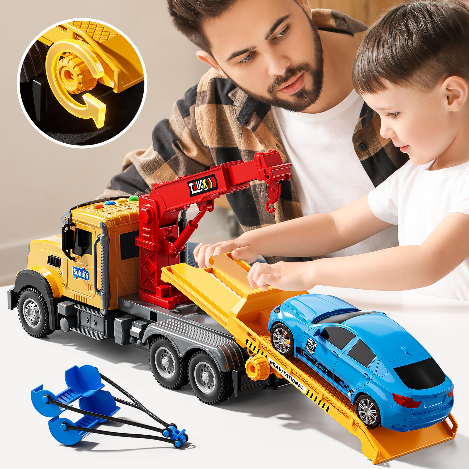 Kids Toys for 3 4 5 6 7 Years Old Boys, Tow Truck Toy,Friction Powered Transport Truck