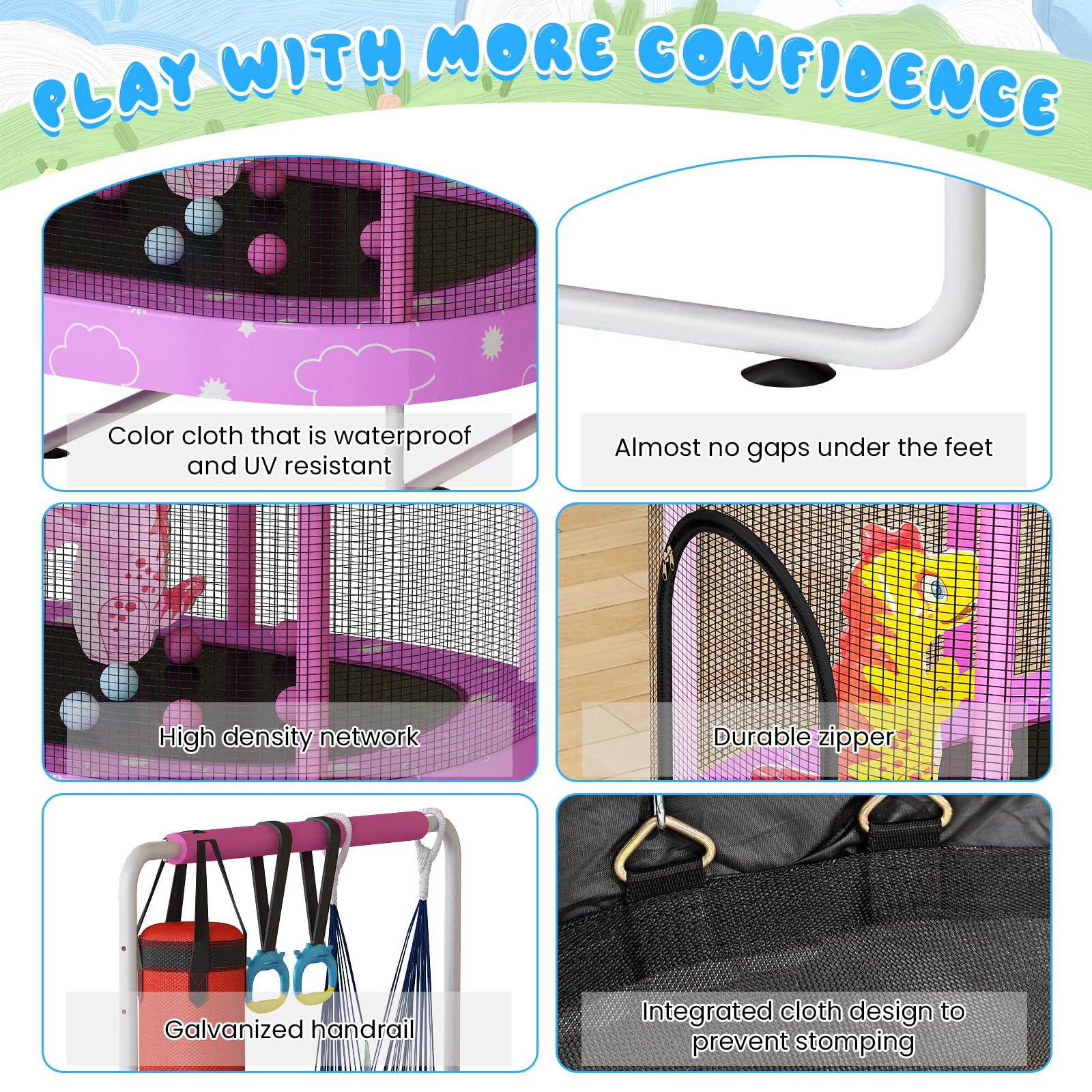 Kids Trampoline with Safety Net and Adjustable Height