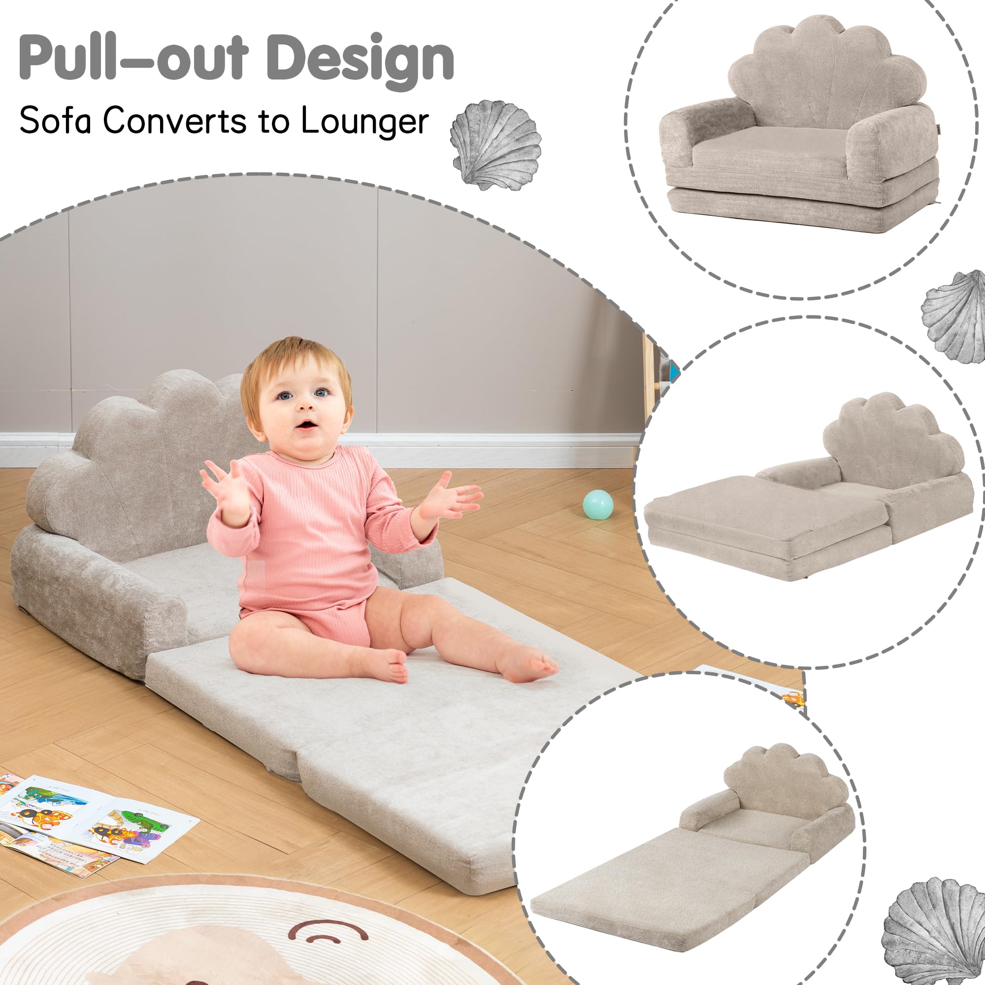 2-in-1 Kids Couch Fold Out Convertible Toddler Lounger