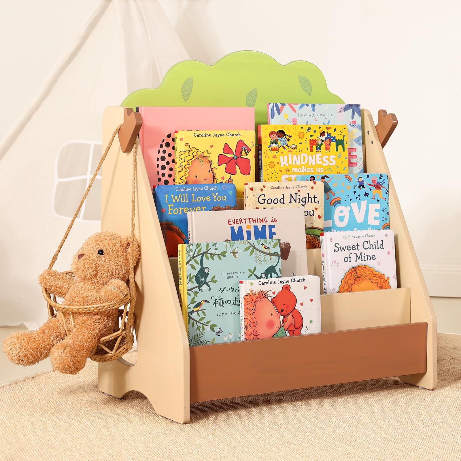 Montessori Bookshelf for Kids, Premium Pine Baby Bookshelf