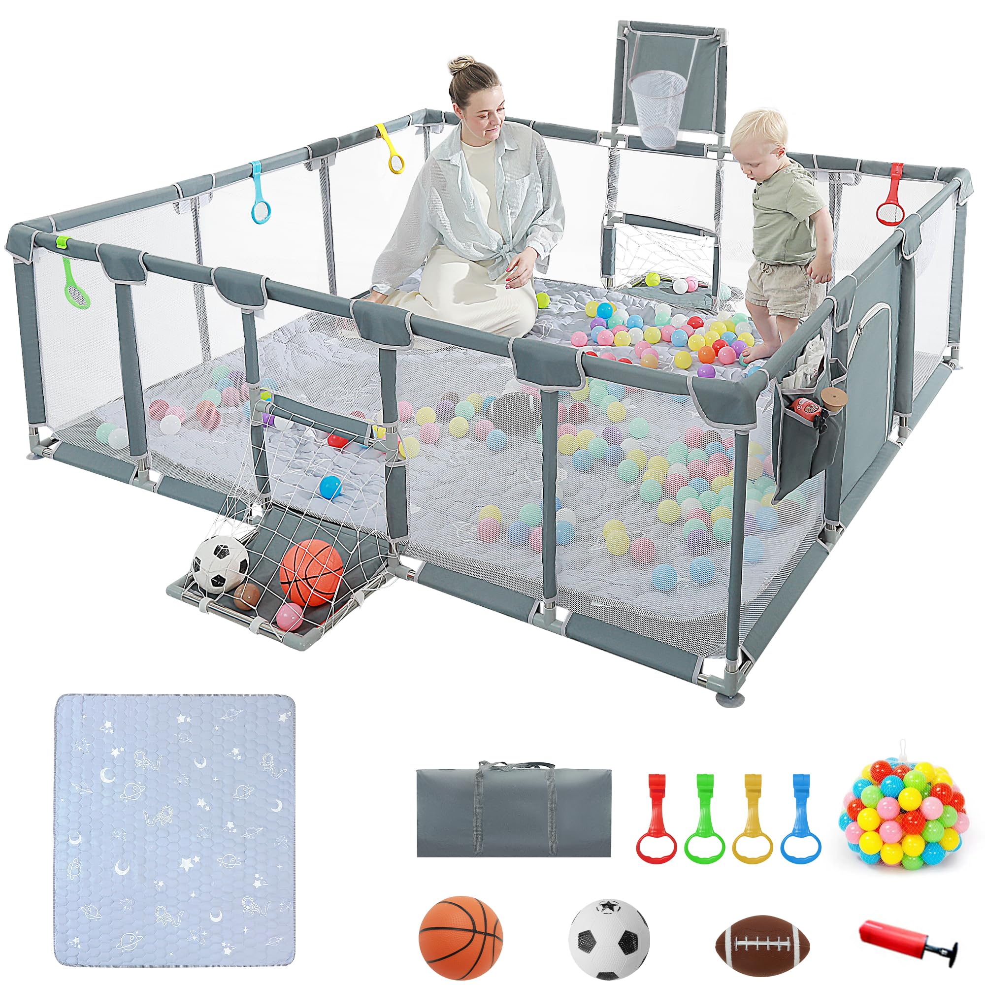 Baby playpen, 79"x71"Baby Playpen with Mat Indoor＆Outdoor Playpen for Babies
