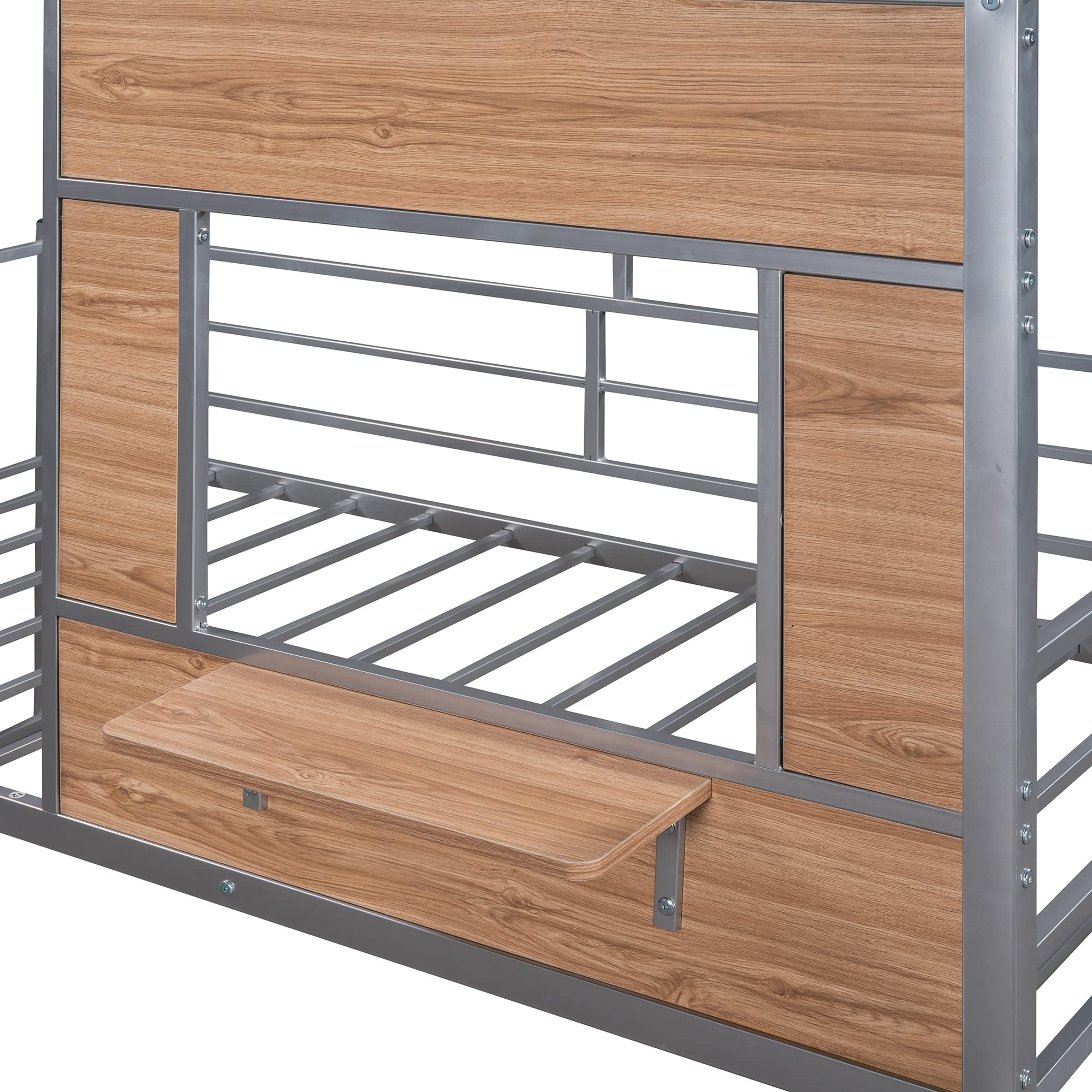 Metal House Loft Bed Twin Size with Guardrail and Ladder