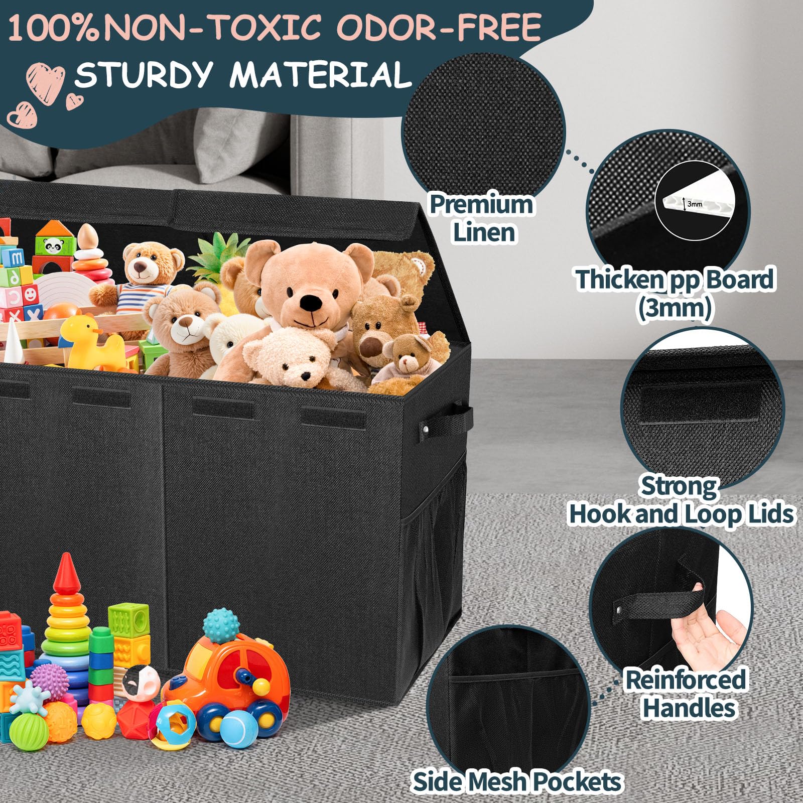 Extra Large Toy Box with Lids and Dividers - Collapsible Storage Organizer