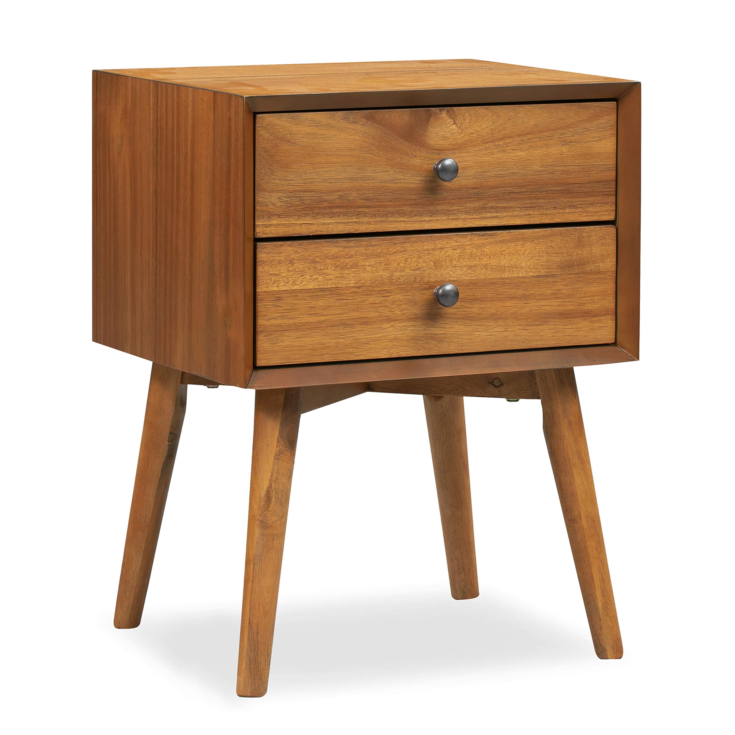 Mid-Century Modern Nightstand with 2 Drawers - Walnut Finish Bedside Table