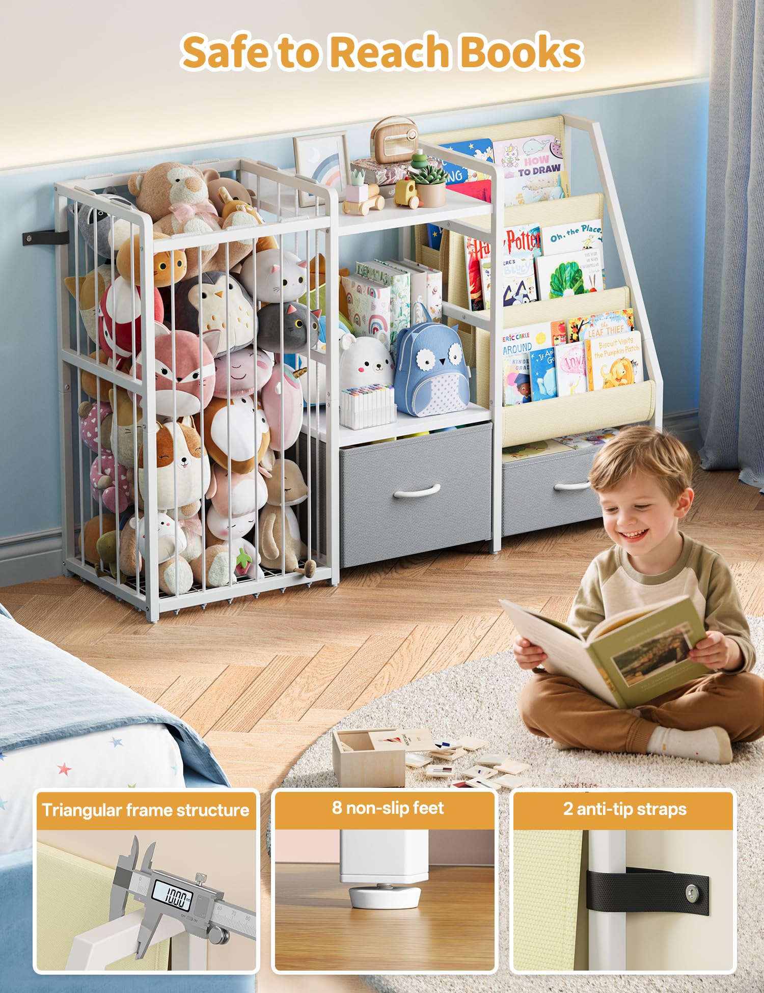 3-Tier Kids Bookshelf with Toy Storage