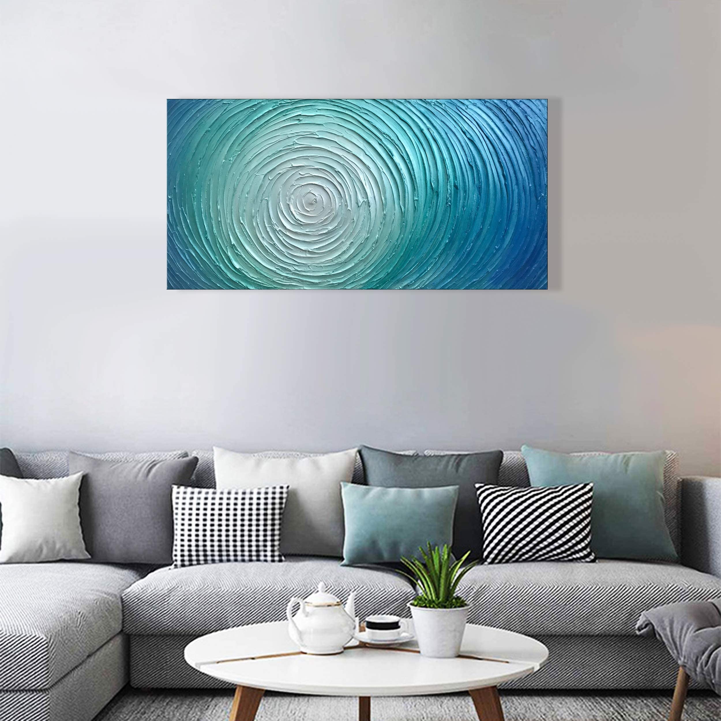 Canvas Wall Art Oil Painting Blue-Green Abstract Art Works 100%