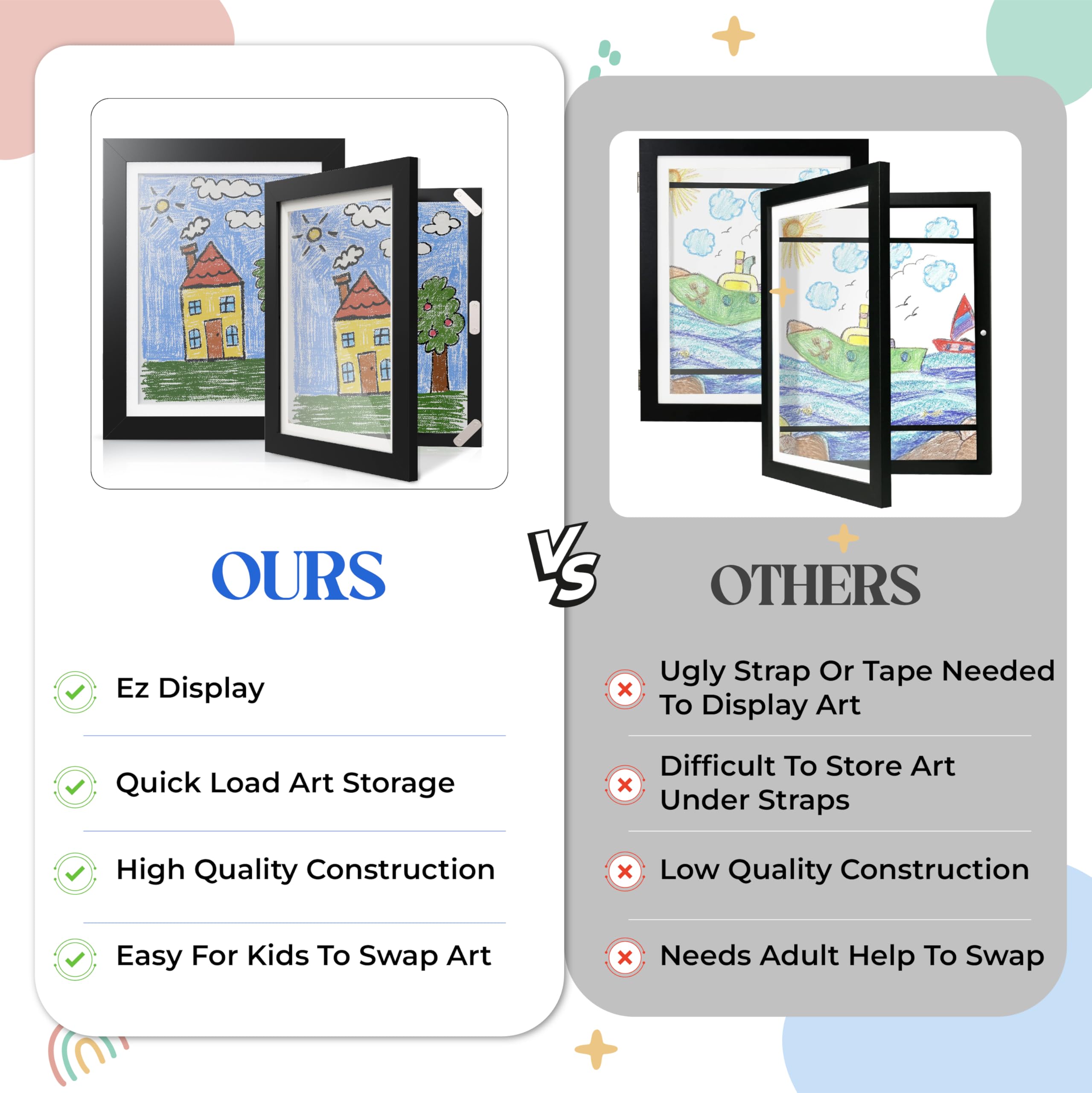 Kids Art Frame Storage Display 8.5x11 Front Opening Wall Mount 2-Pack
