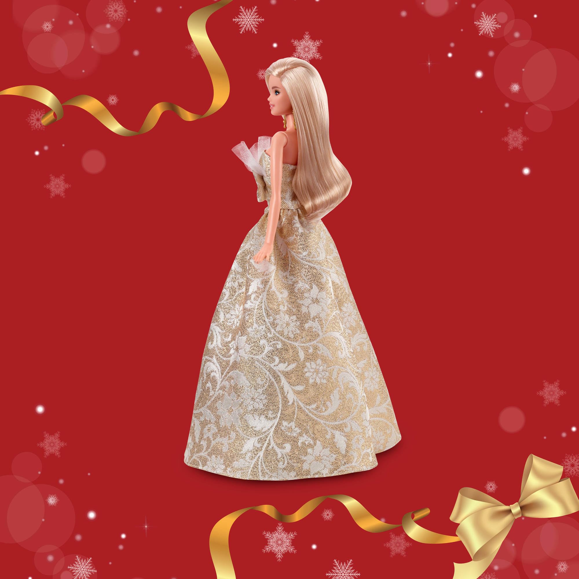 Signature 2025 Holiday Blonde Fashion Doll Wearing Silver & Gold Gown