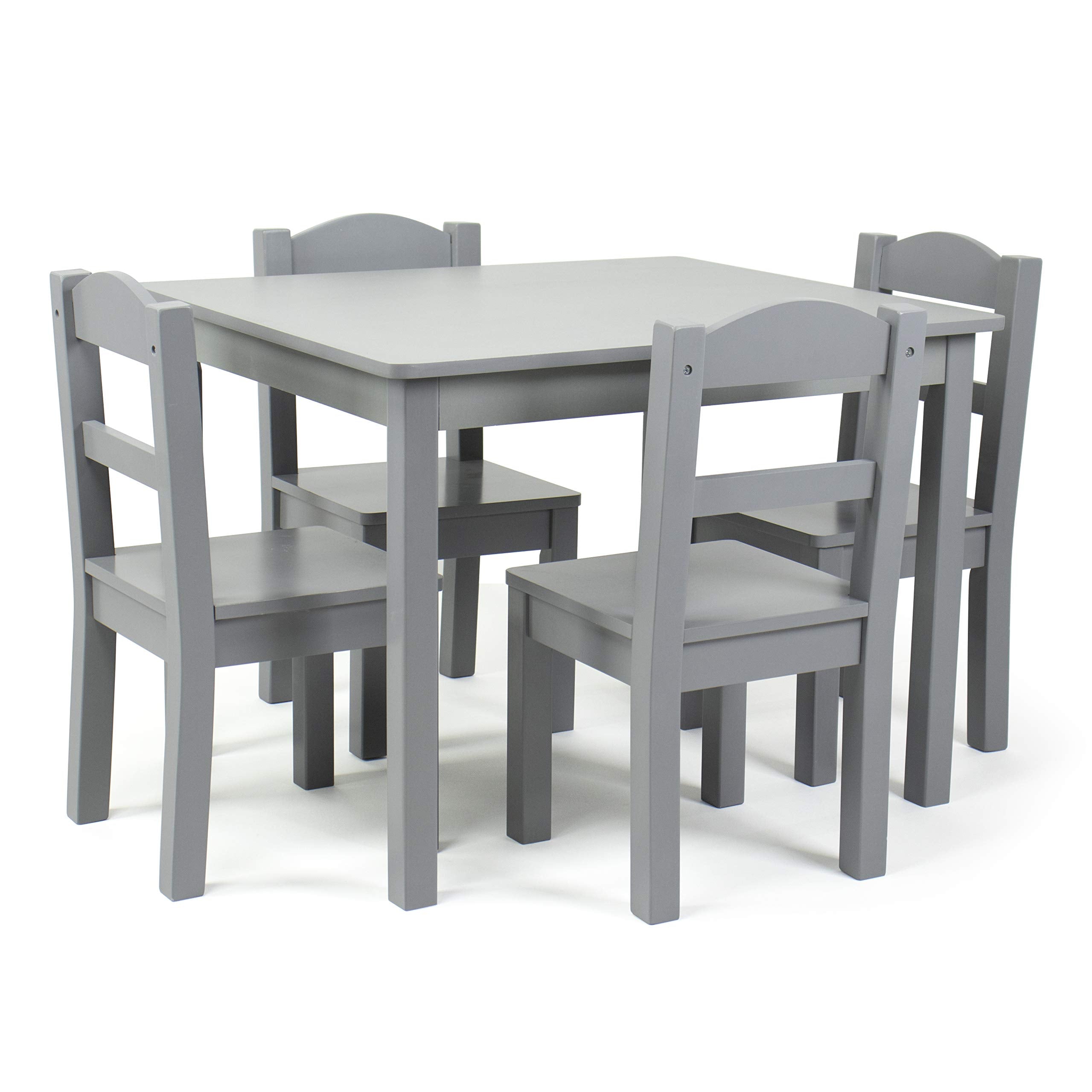 Kids Wooden Table and 4 Chairs Set, Grey - Kids Table and Chair Set