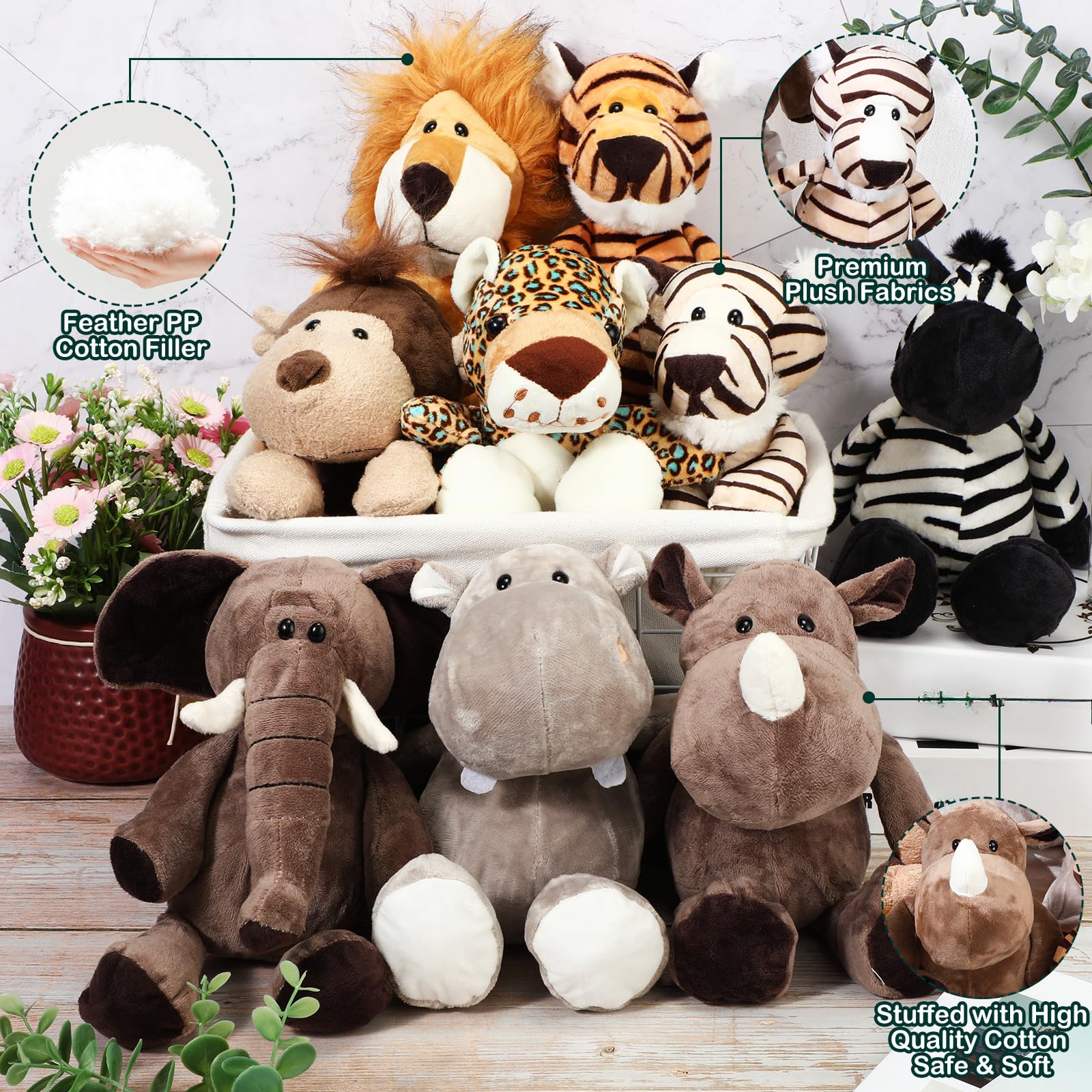 20 Pcs Safari Stuffed Animals 11.8'' Plush Jungle Wild Animals Cute Elephant Giraffe Lion
