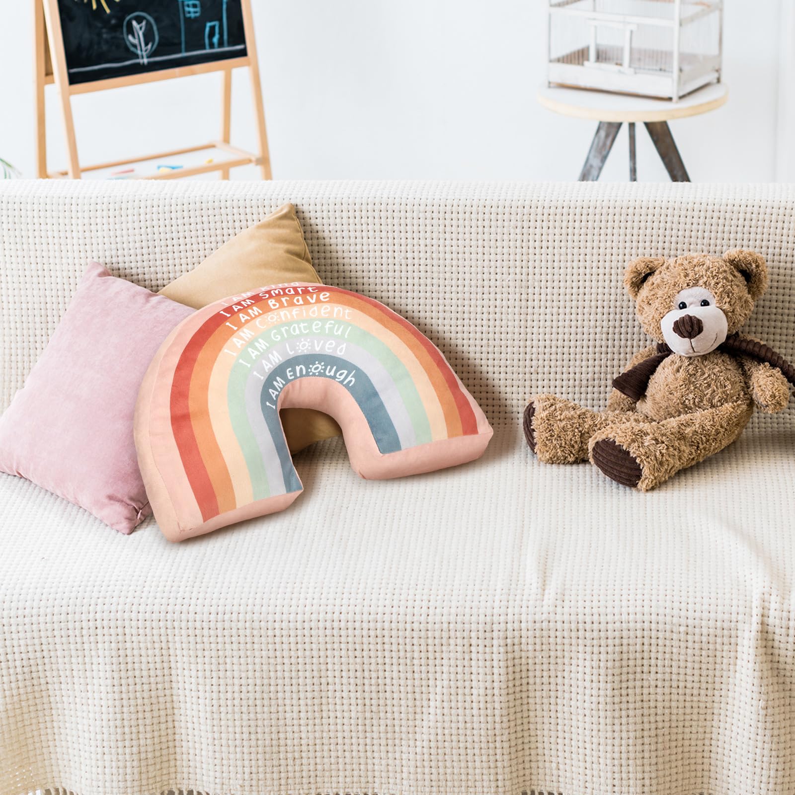 Rainbow Throw Pillow Boho Classroom Reading Corner Throw Pillow