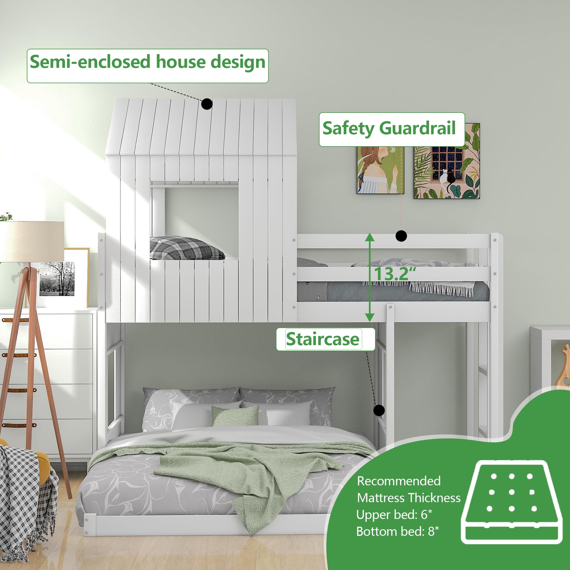Twin Over Full Bunk Bed with Playhouse Design