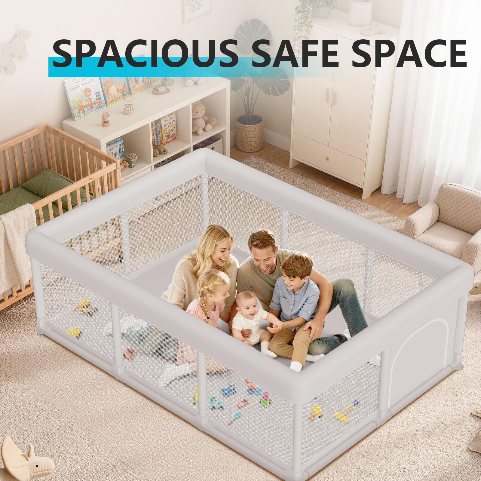 Baby Playpen Safety Gate Mesh Play Yard