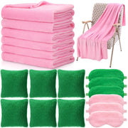 18 Pcs Pink and Green Sleepover Party Supplies Set 6 Pcs 39" x 59" Fleece Blanket