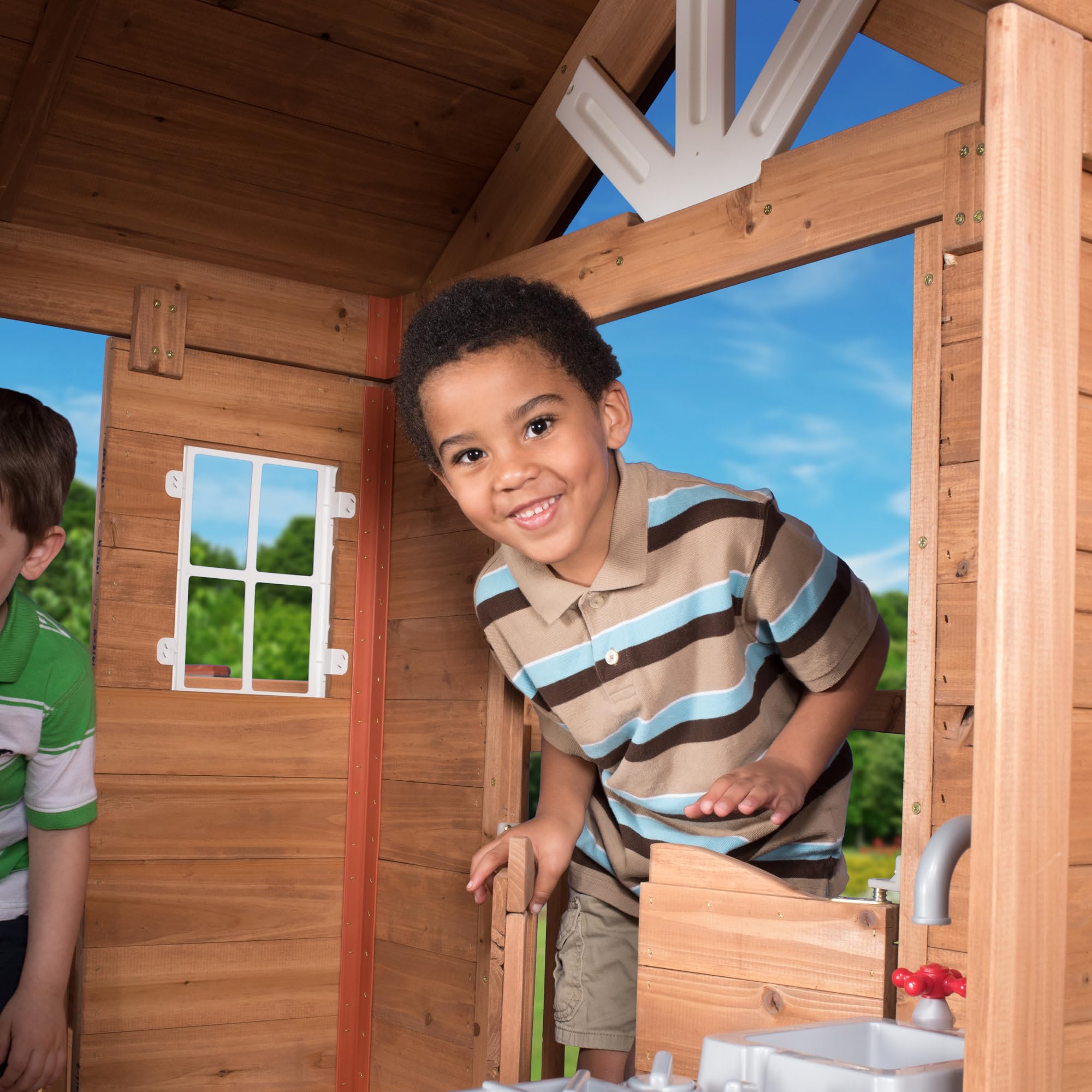 Elevated Cedar Wooden Playhouse with Kitchen and Deck