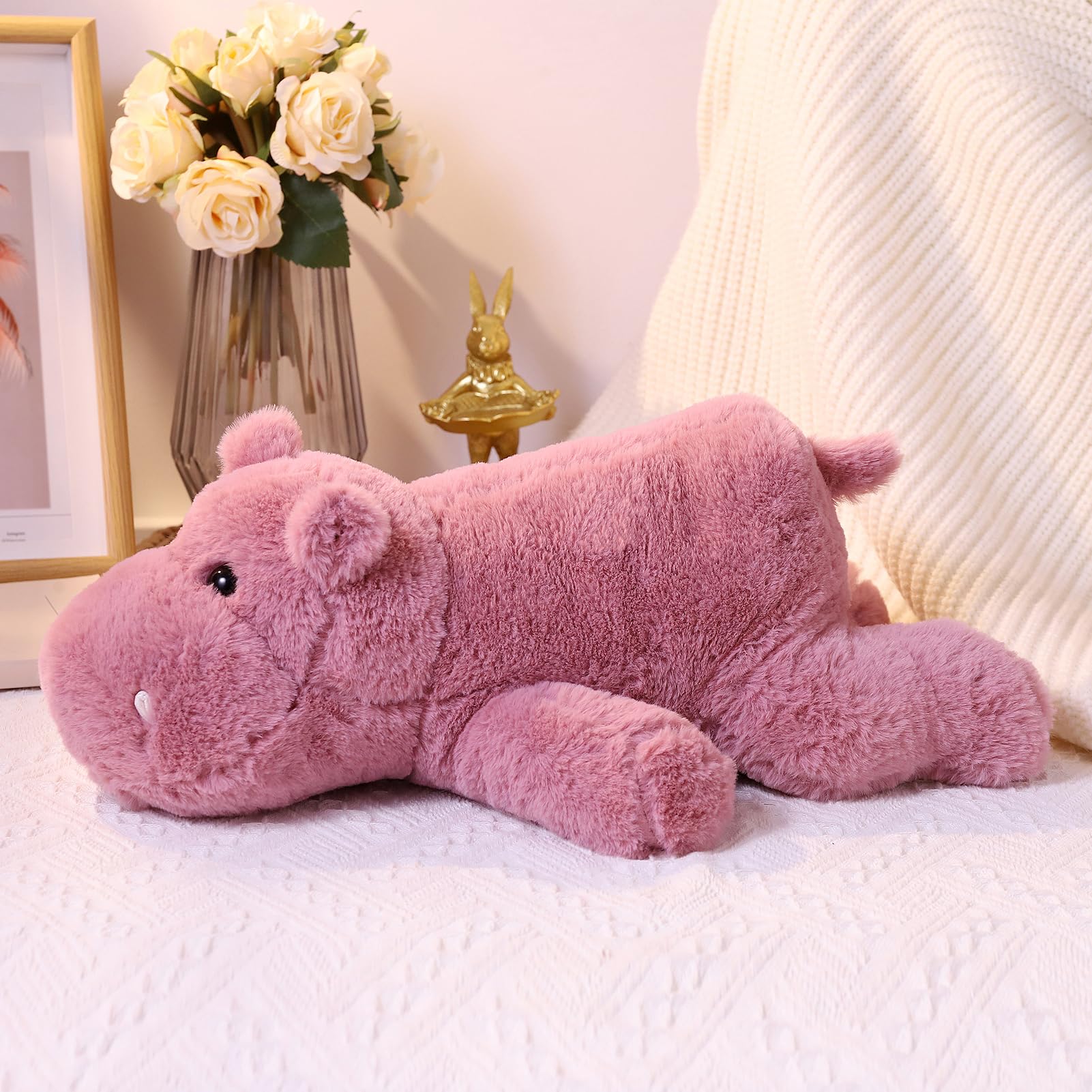 Weighted Stuffed Animals, Soft Pink Hippo Plush