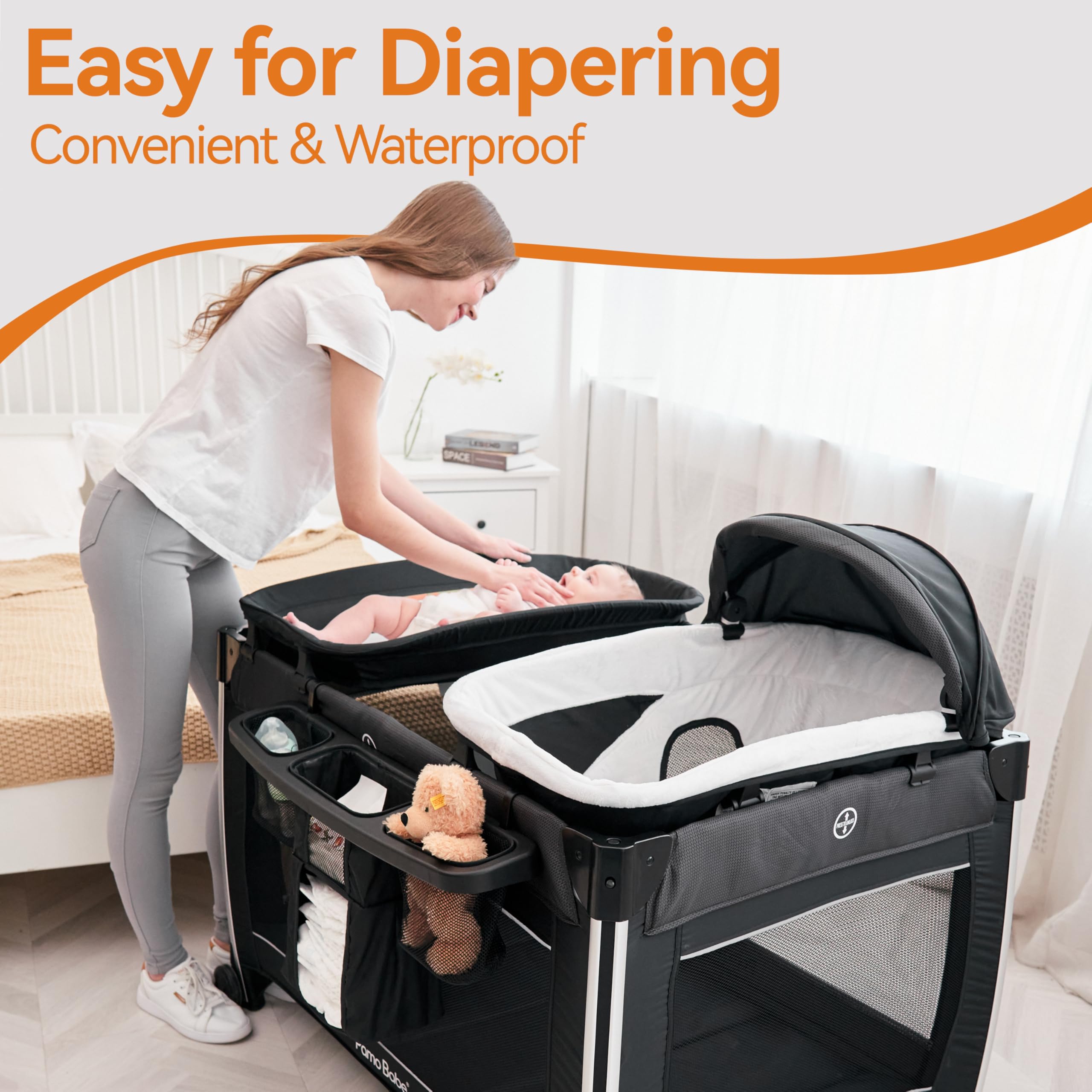 4-in-1 Portable Baby Playard with Bassinet and Changing Table