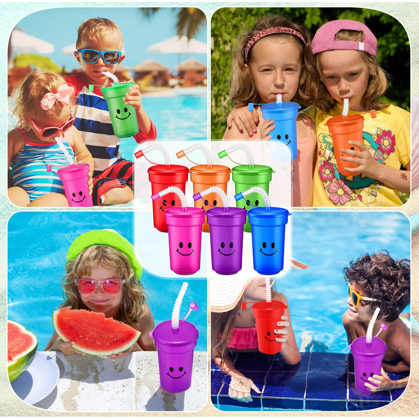 12 oz Neon Cups Bulk Laugh Face Neon Colorful Plastic Cups Back