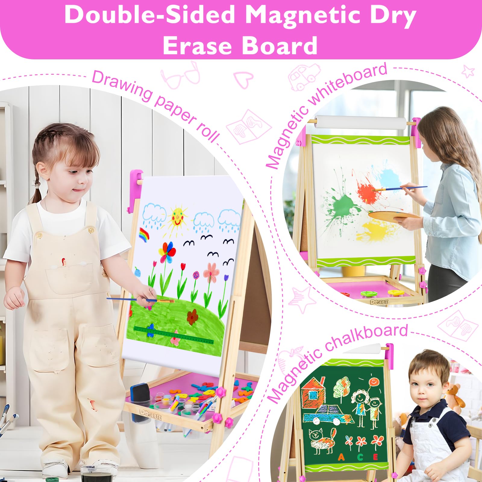Adjustable Double-Sided Kids Art Easel with Paper Roll