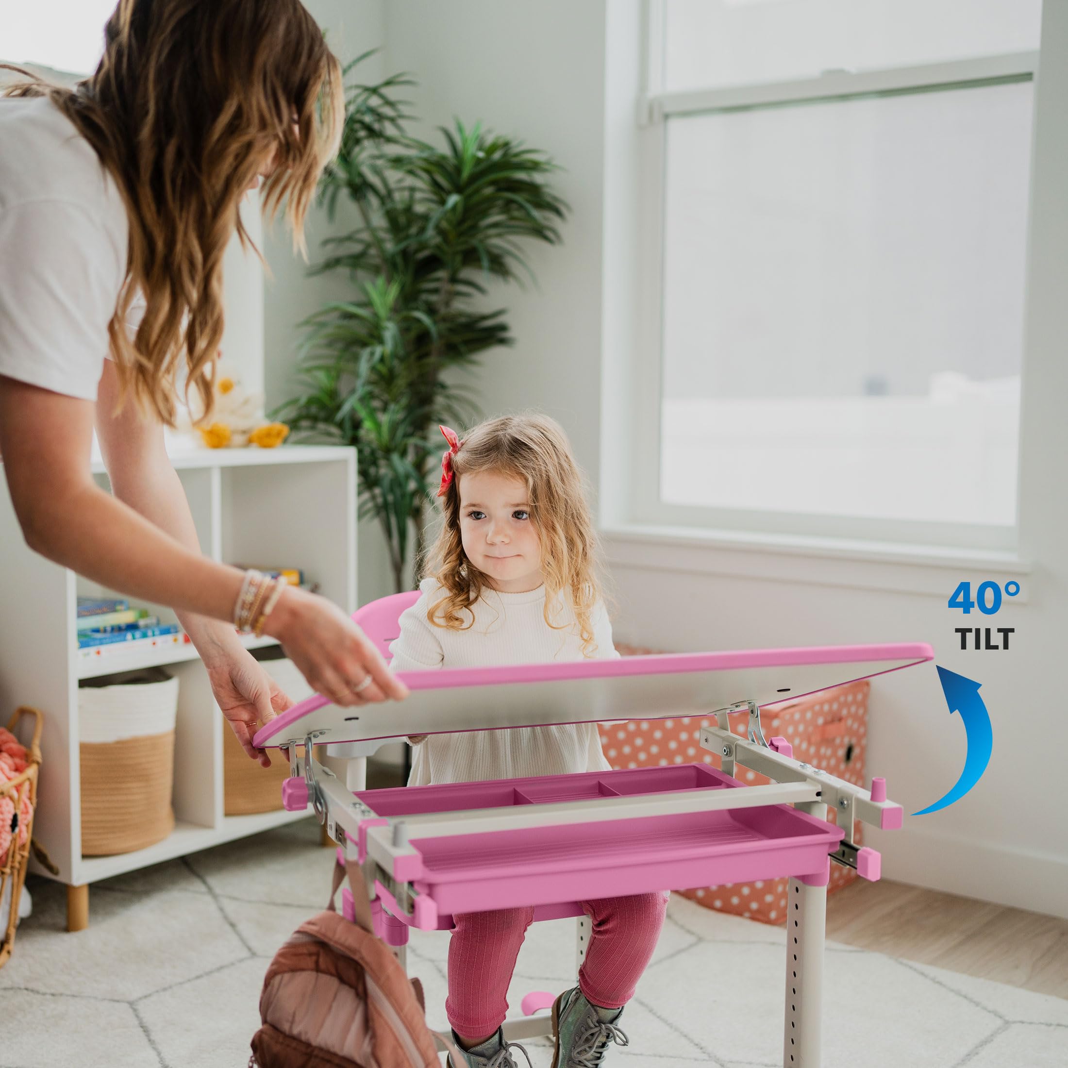 Kids Desk and Chair Set, Height Adjustable Sturdy, Girl Desk