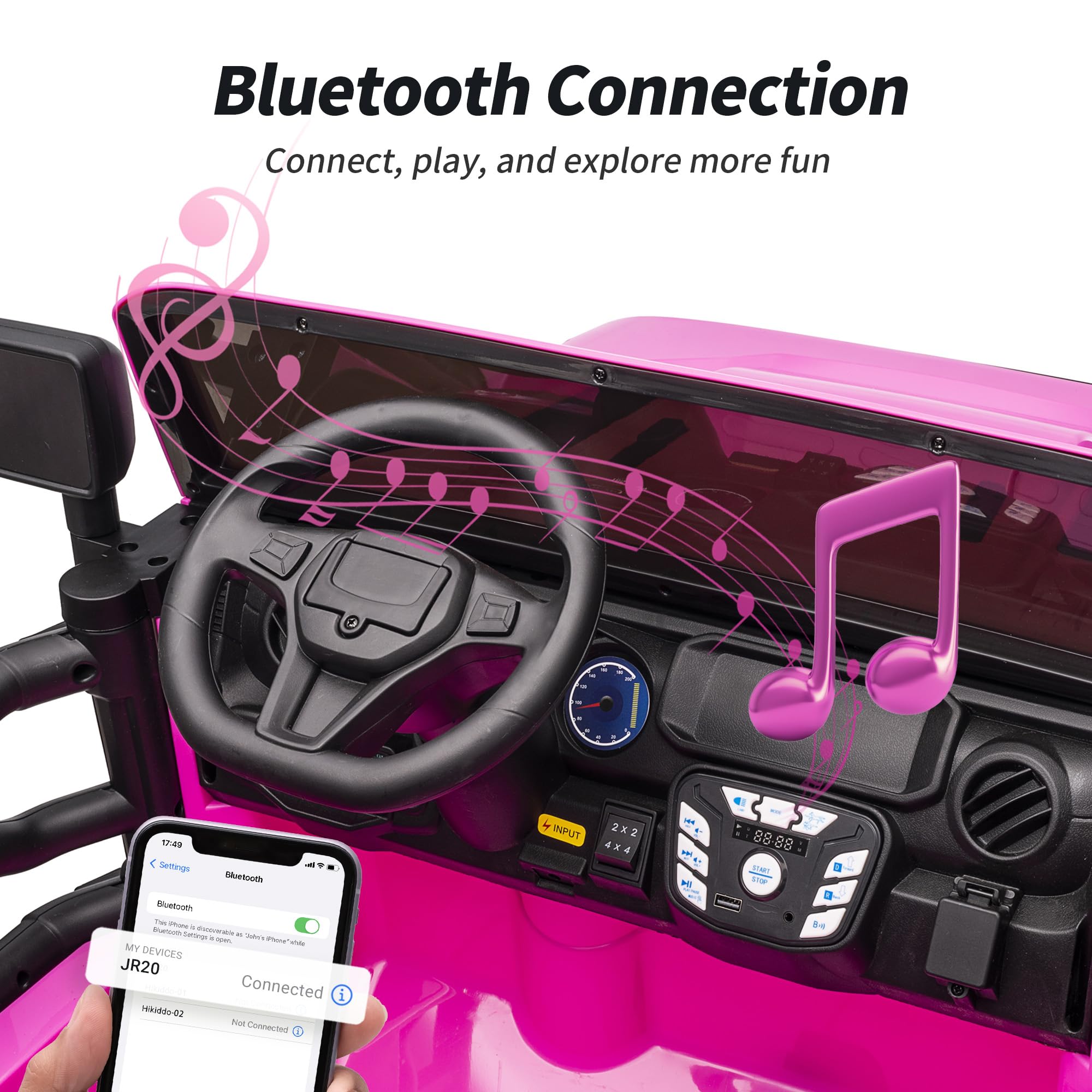2 Seater Ride on Toy Car for Kids, 24V 4x4 Ride-on Truck Kids Electric Car w/Remote Control, 4x200W Motors - Hot Pink