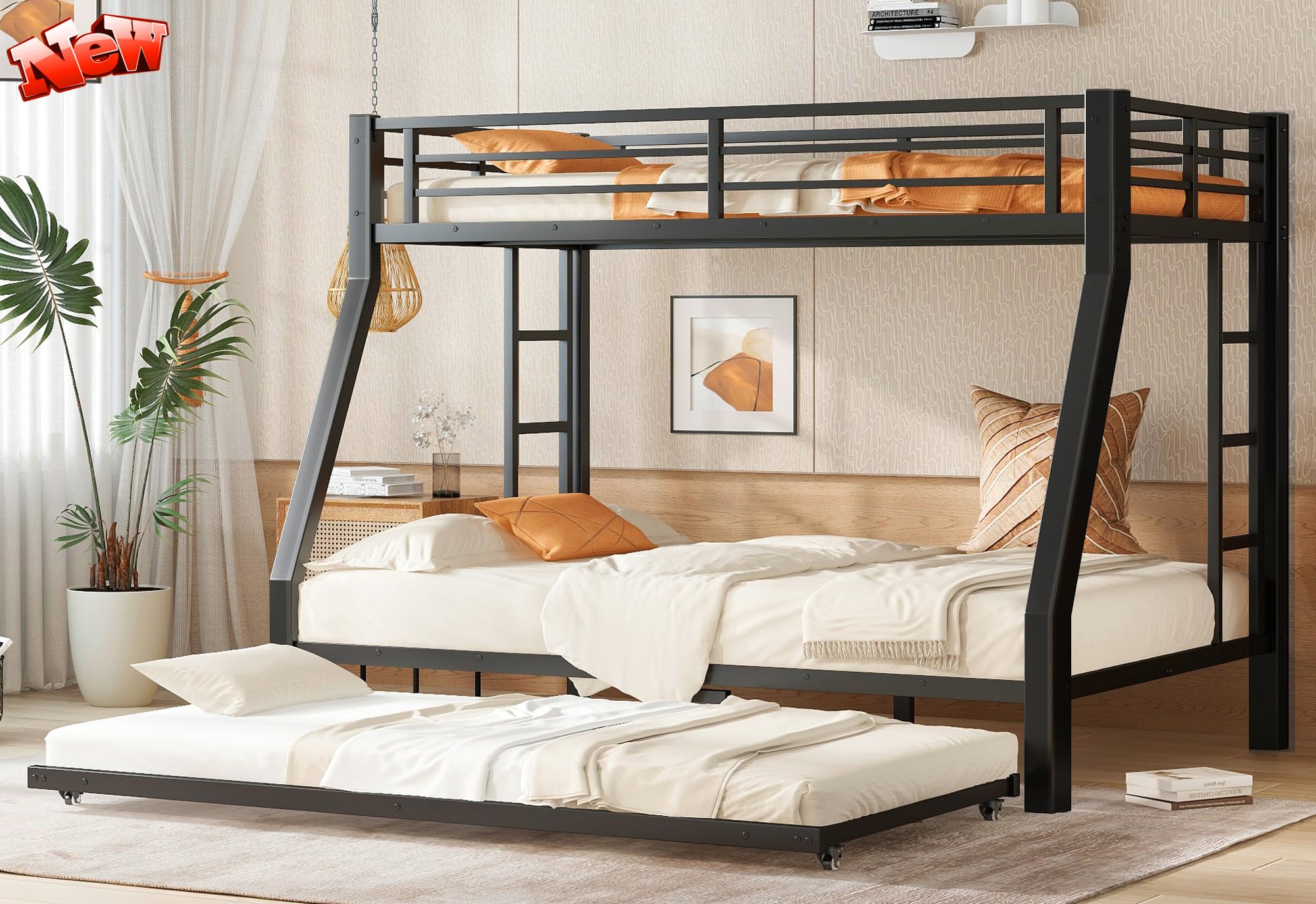 Metal Bunk Bed with Trundle