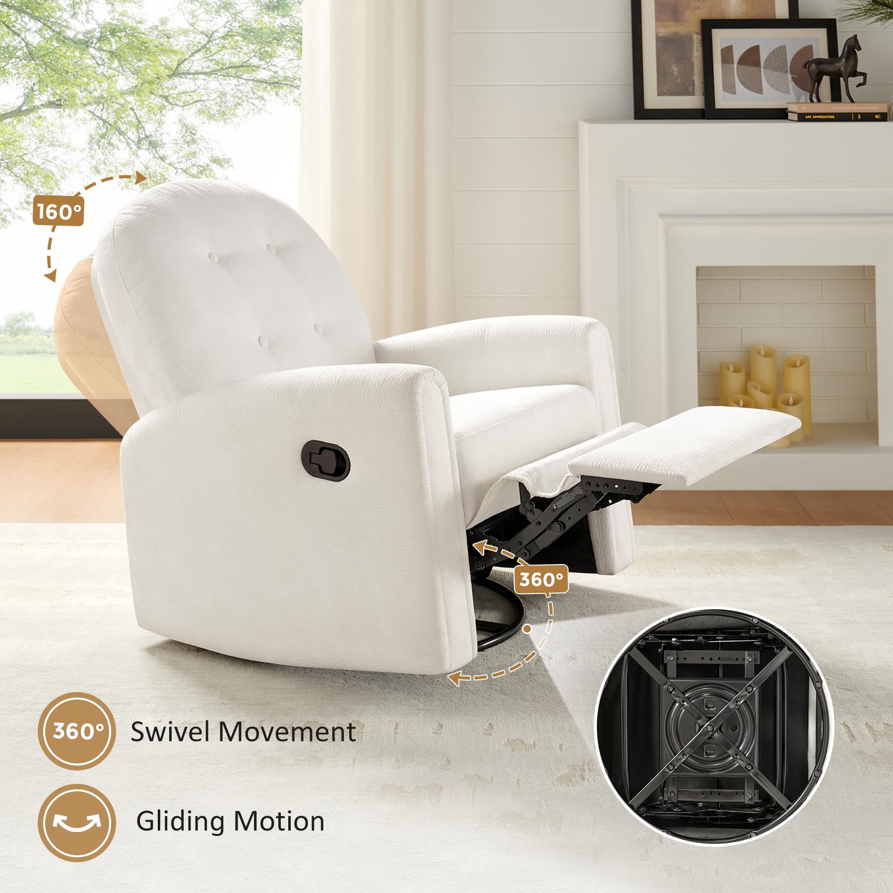 360 Swivel Rocker Recliner Chair with Tufted Backrest
