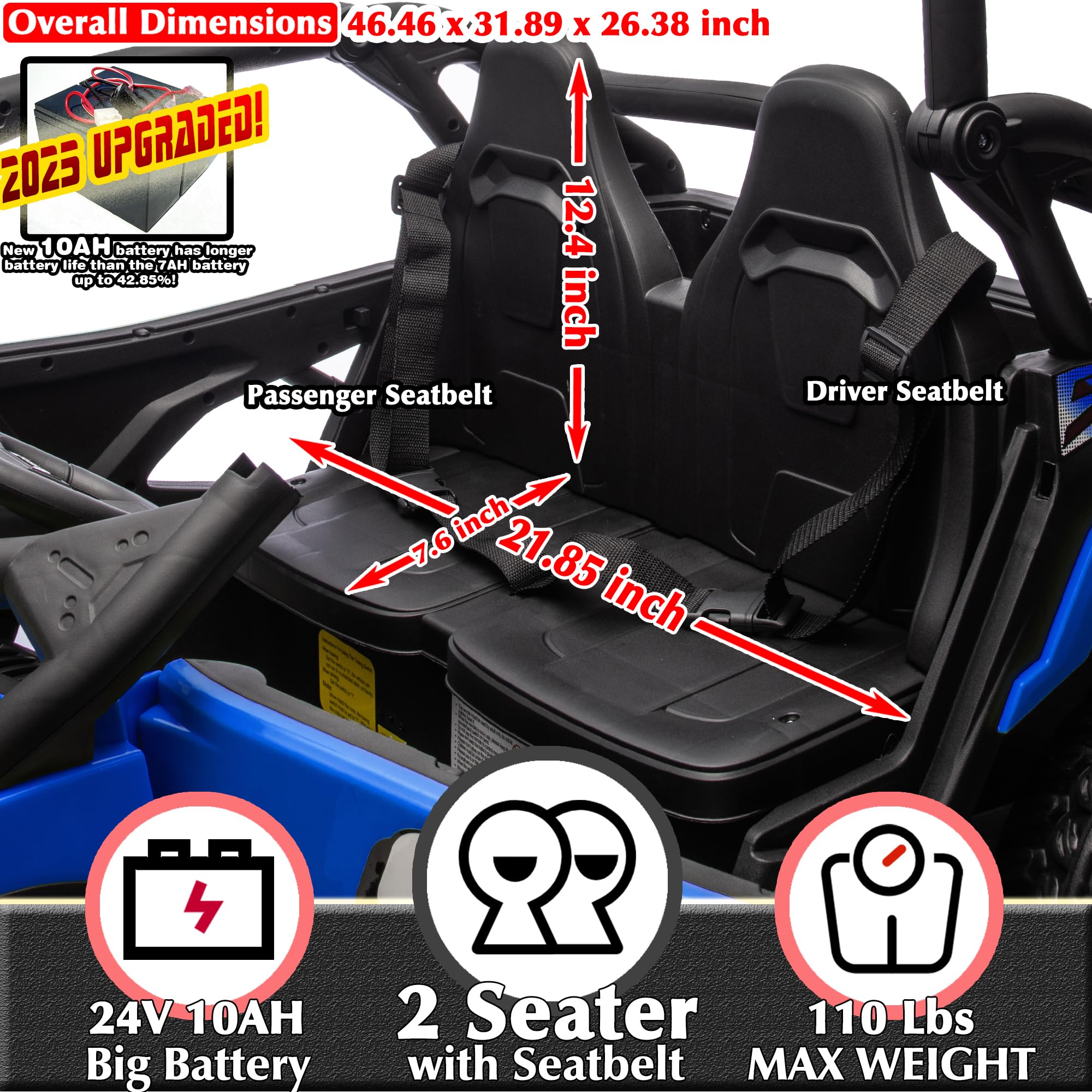 24V Kids Electric UTV Ride-On Car 2 Seater with Remote Control
