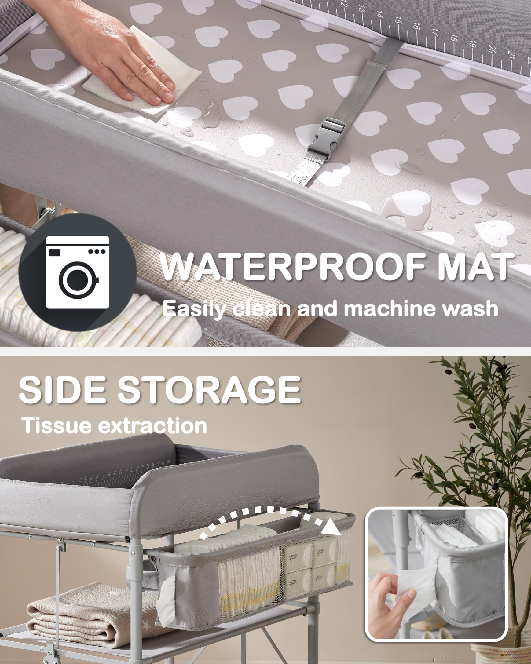 Height-Adjustable Portable Baby Changing Table with Storage