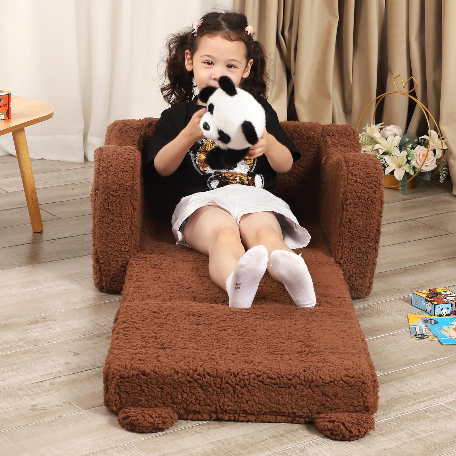 Kids Chairs for Toddler, 2-in-1 Toddler Soft Sherpa Couch Fold Out